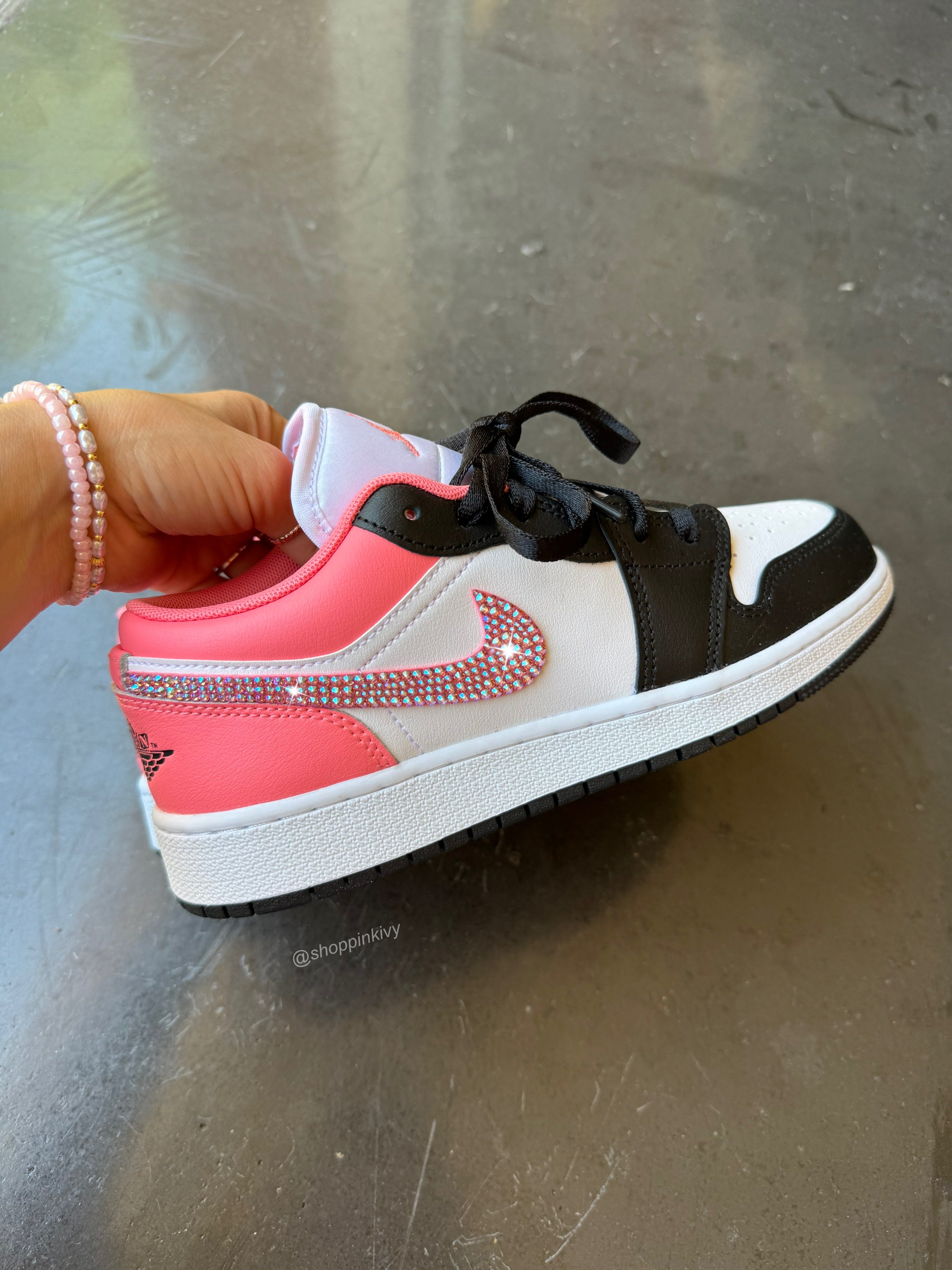 Black Coral Shimmer Swarovski Women’s Air Jordan 1 Low Shoes