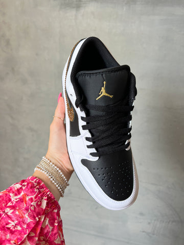 Black White Gold Swarovski Women’s Air Jordan 1 Low Shoes