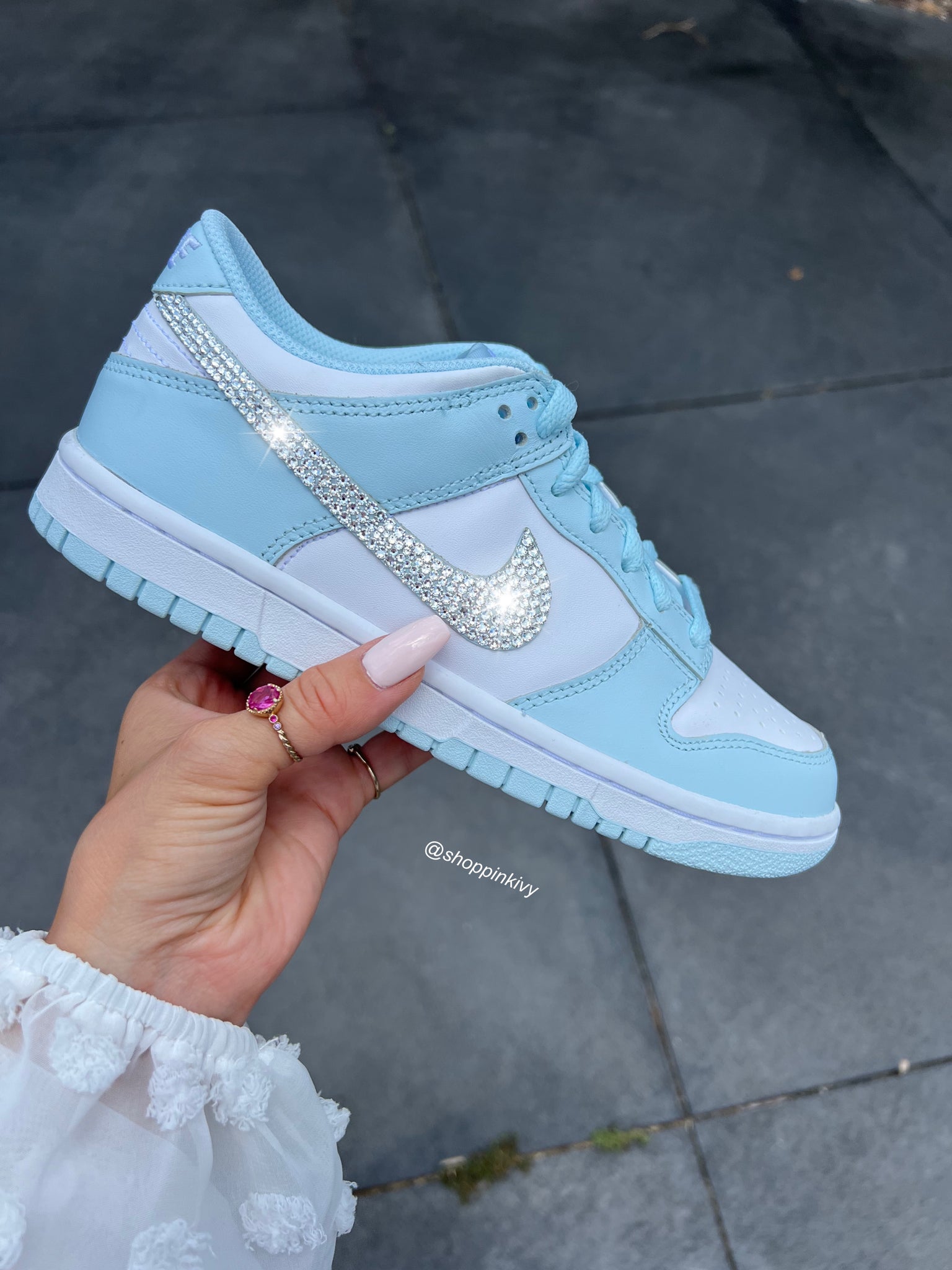 Ice Blue Swarovski Women s Nike Dunk Shoes Women s 5 Outer Logos Silver