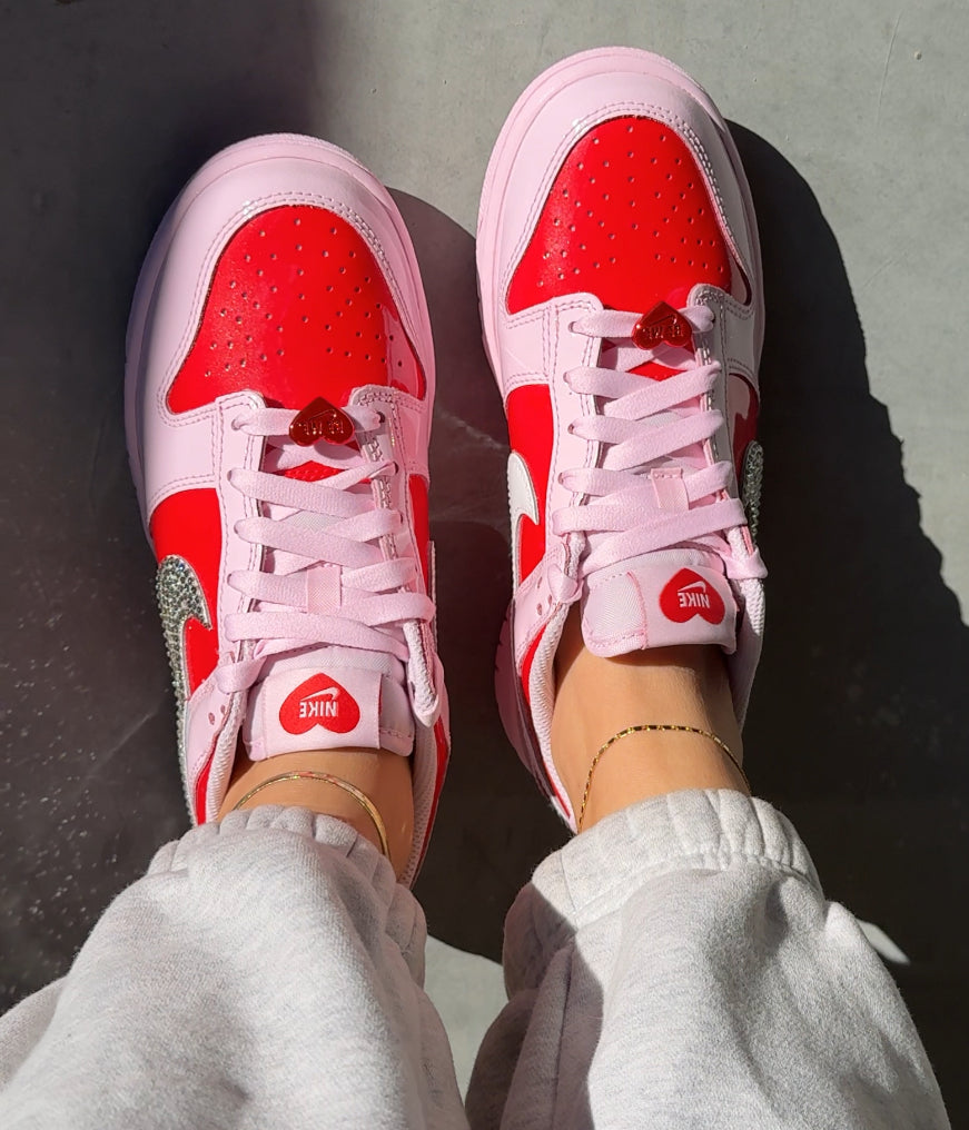 Pink Red Shimmer Swarovski Womens Nike Dunk Shoes