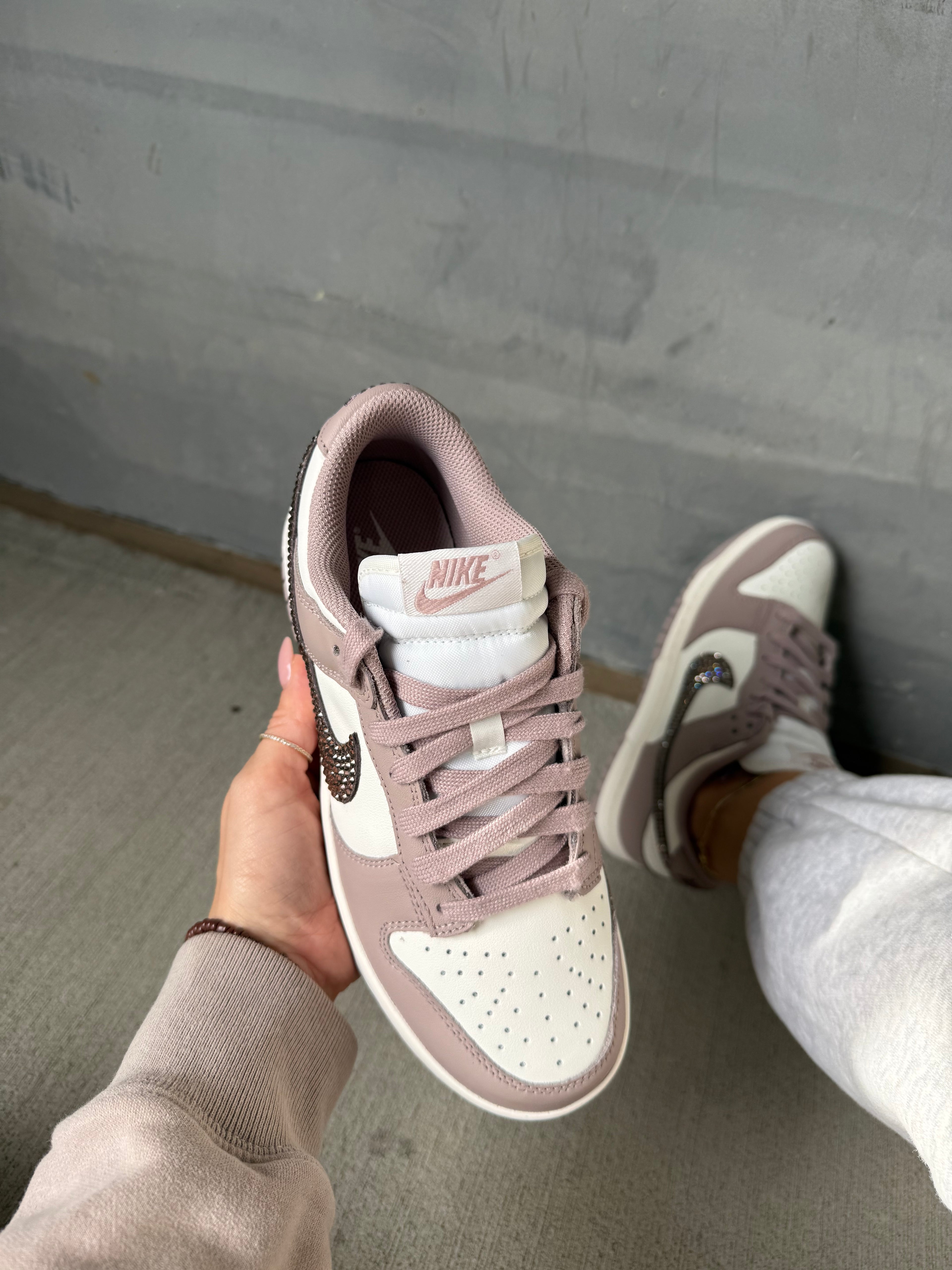 Cocoa Brown Swarovski Womens Nike Greige Dunk Shoes