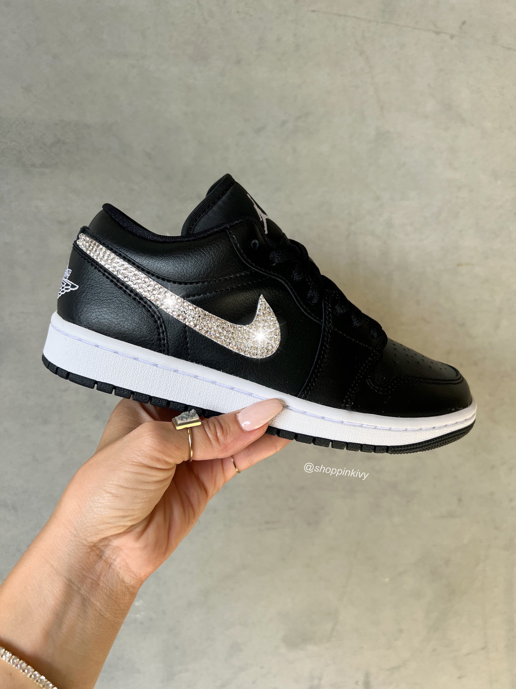 Black and White Swarovski Women’s Air Jordan 1 Low Shoes