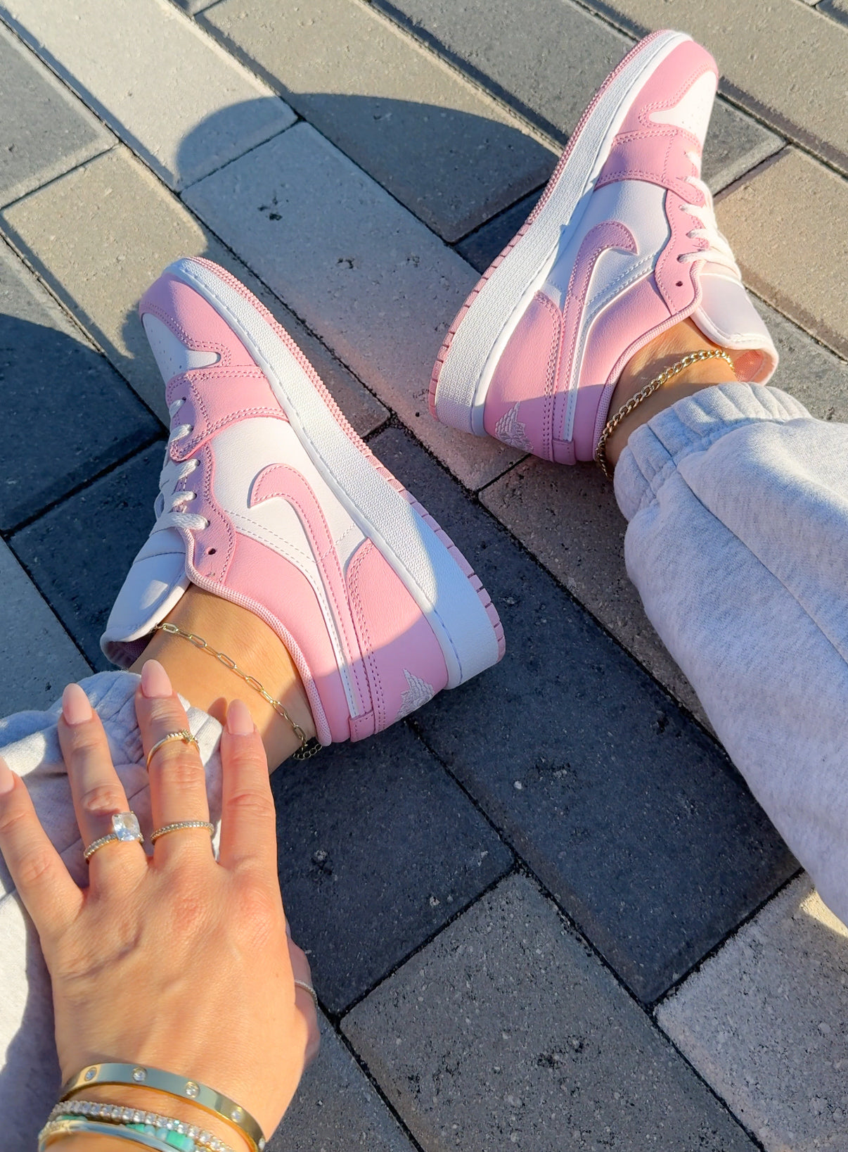 Ballet Pink and White Swarovski Women’s Air Jordan 1 Low Shoes