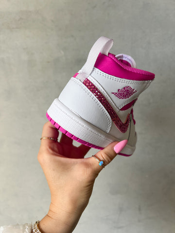 Hot Pink Baby Toddler Pre-School Swarovski Jordan 1 Mid