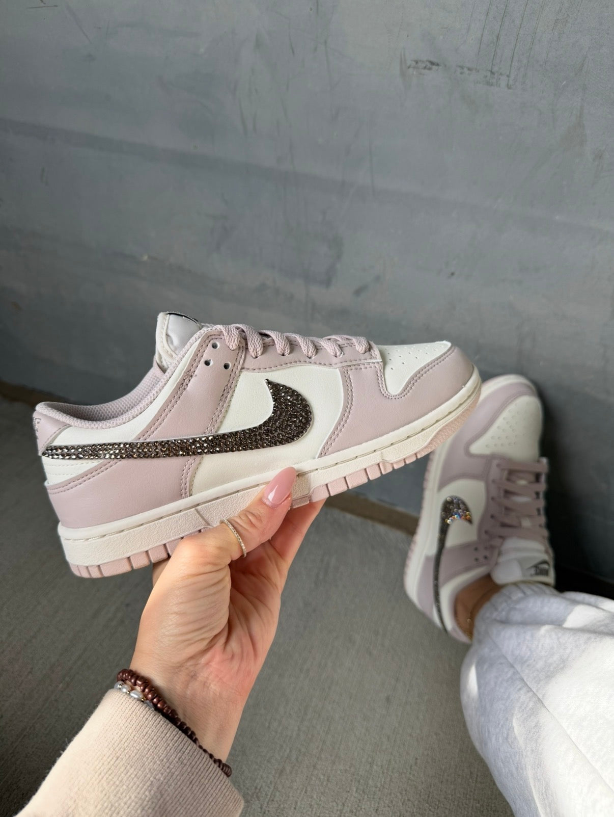 Blush Pearl Swarovski Womens Nike Greige Dunk Shoes