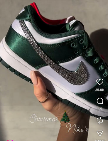 Rare Green Satin Swarovski Womens Nike Dunk Shoes Christmas