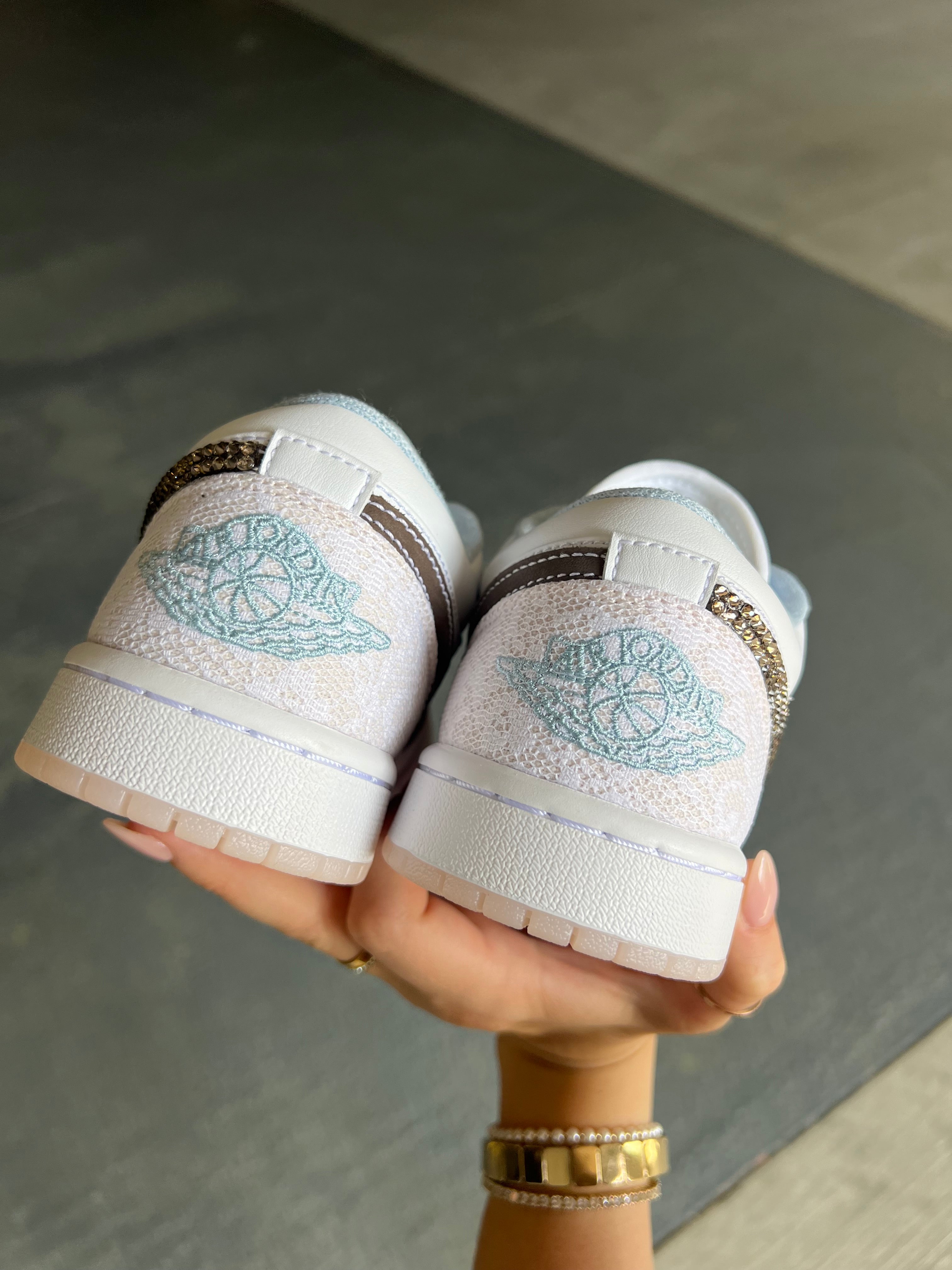 RARE Lace+Coral Beach Charm Swarovski Women’s Air Jordan 1 Low Shoes