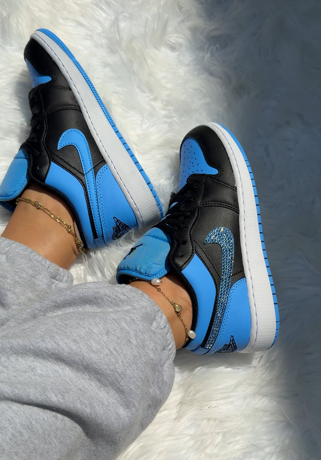 Light Sapphire Blue Swarovski Women’s Air Jordan 1 Low Shoes