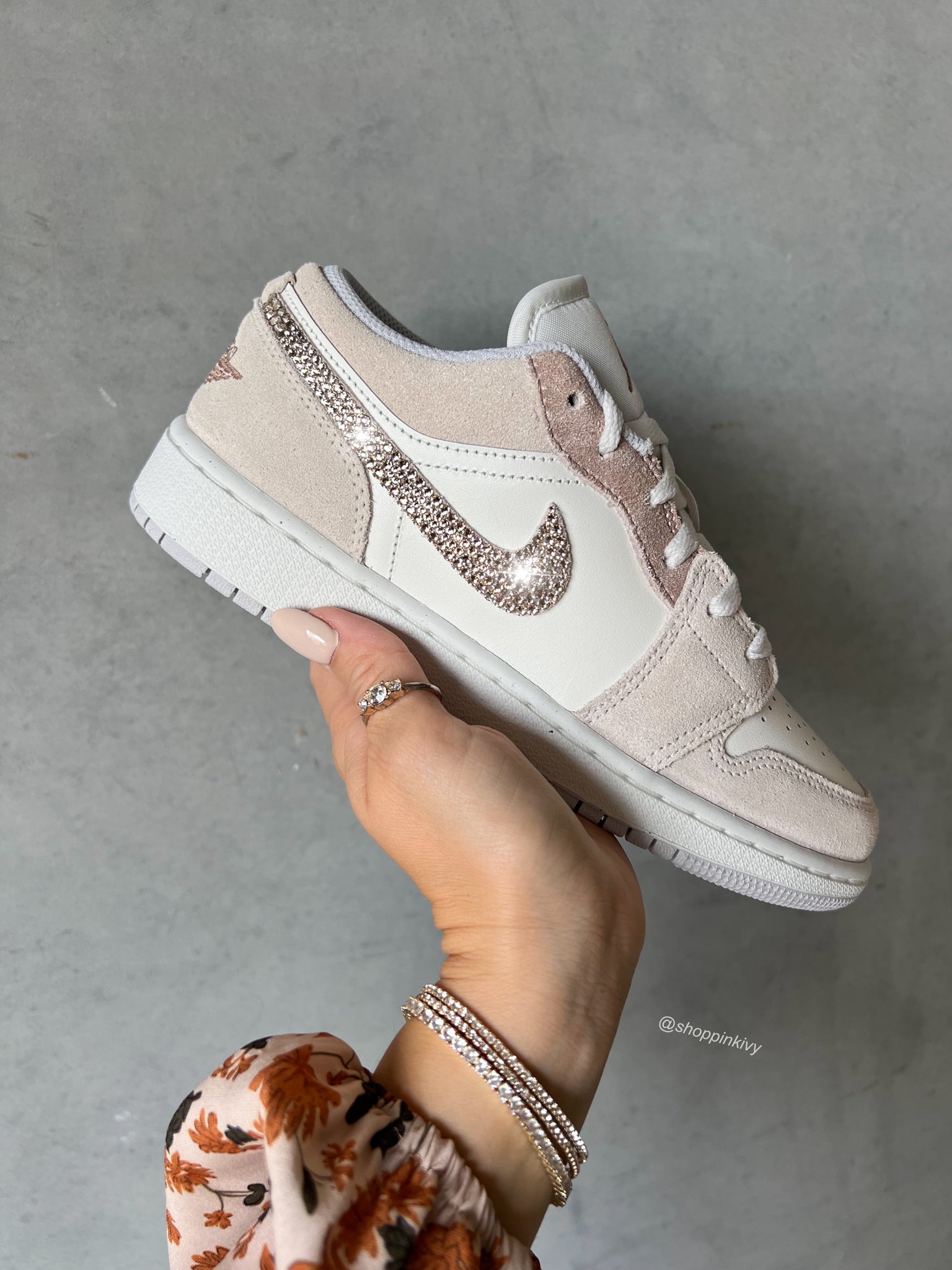 Neutral Swarovski Women s Air Jordan 1 Low Shoes Women s 7 Four Logos Light Gold