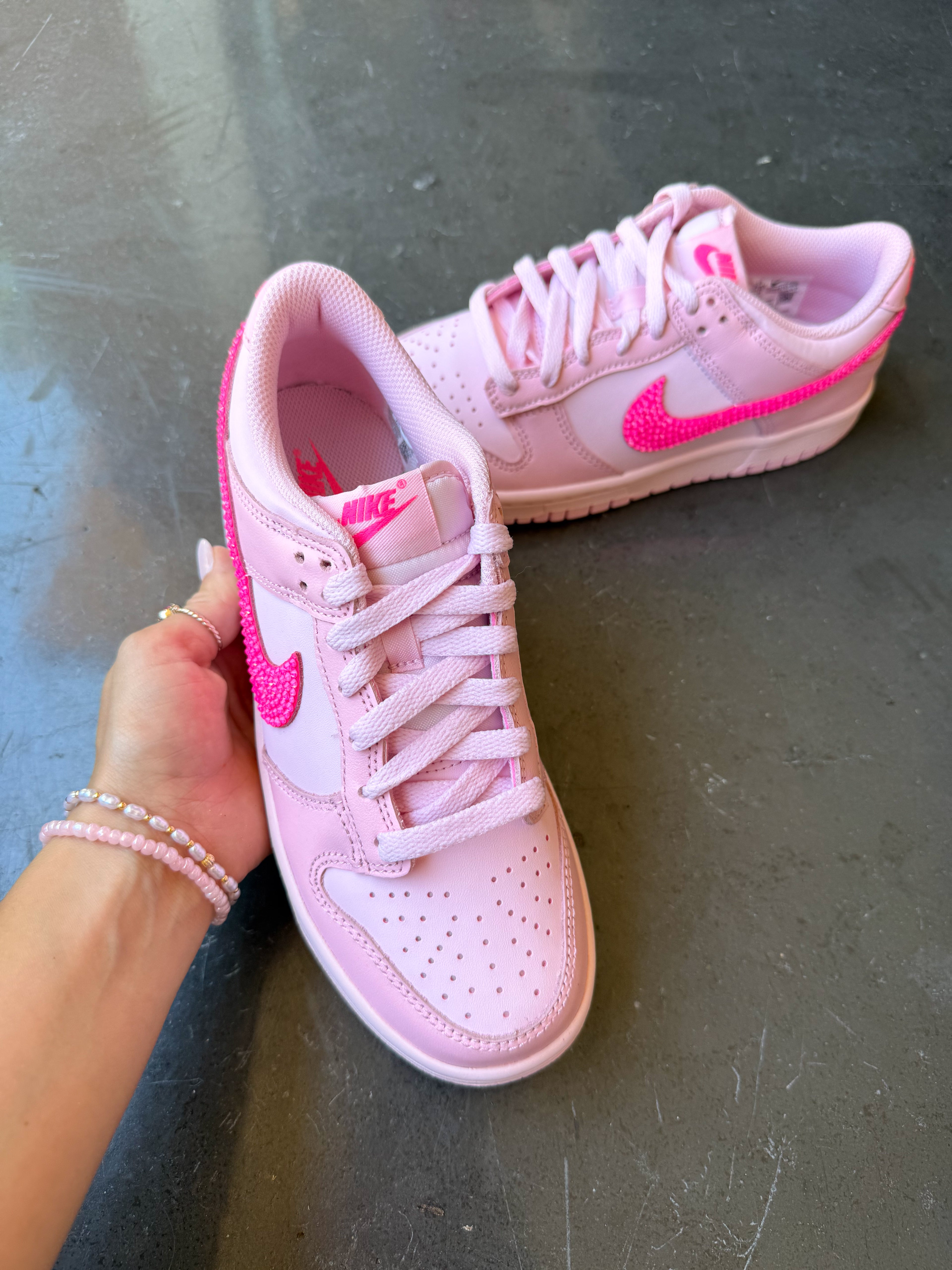 SIZE 7 Bubblegum Baby Pink Swarovski Womens Nike Dunk Shoes