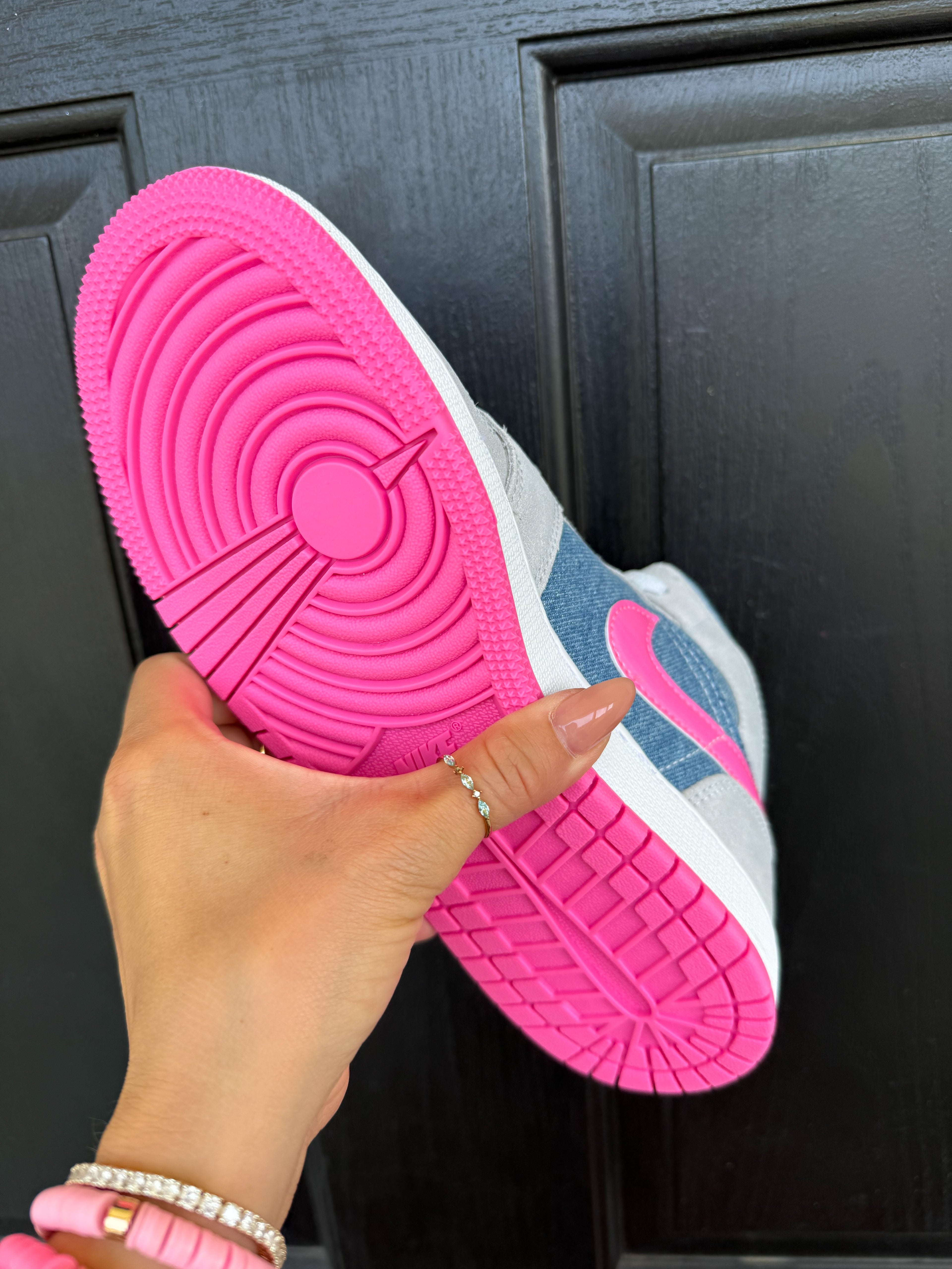 Barbie Pink Denim Swarovski Women’s Air Jordan 1 Mid Shoes