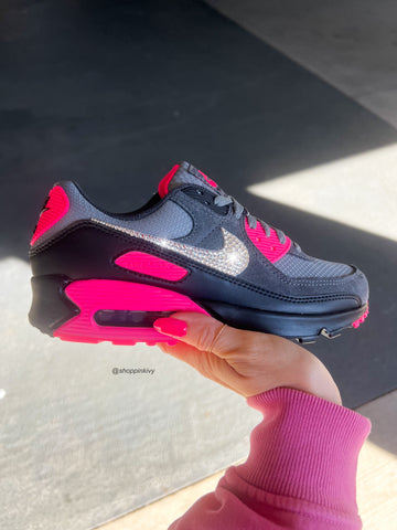 Hot Pink Gray Swarovski Womens Nike Air Max 90