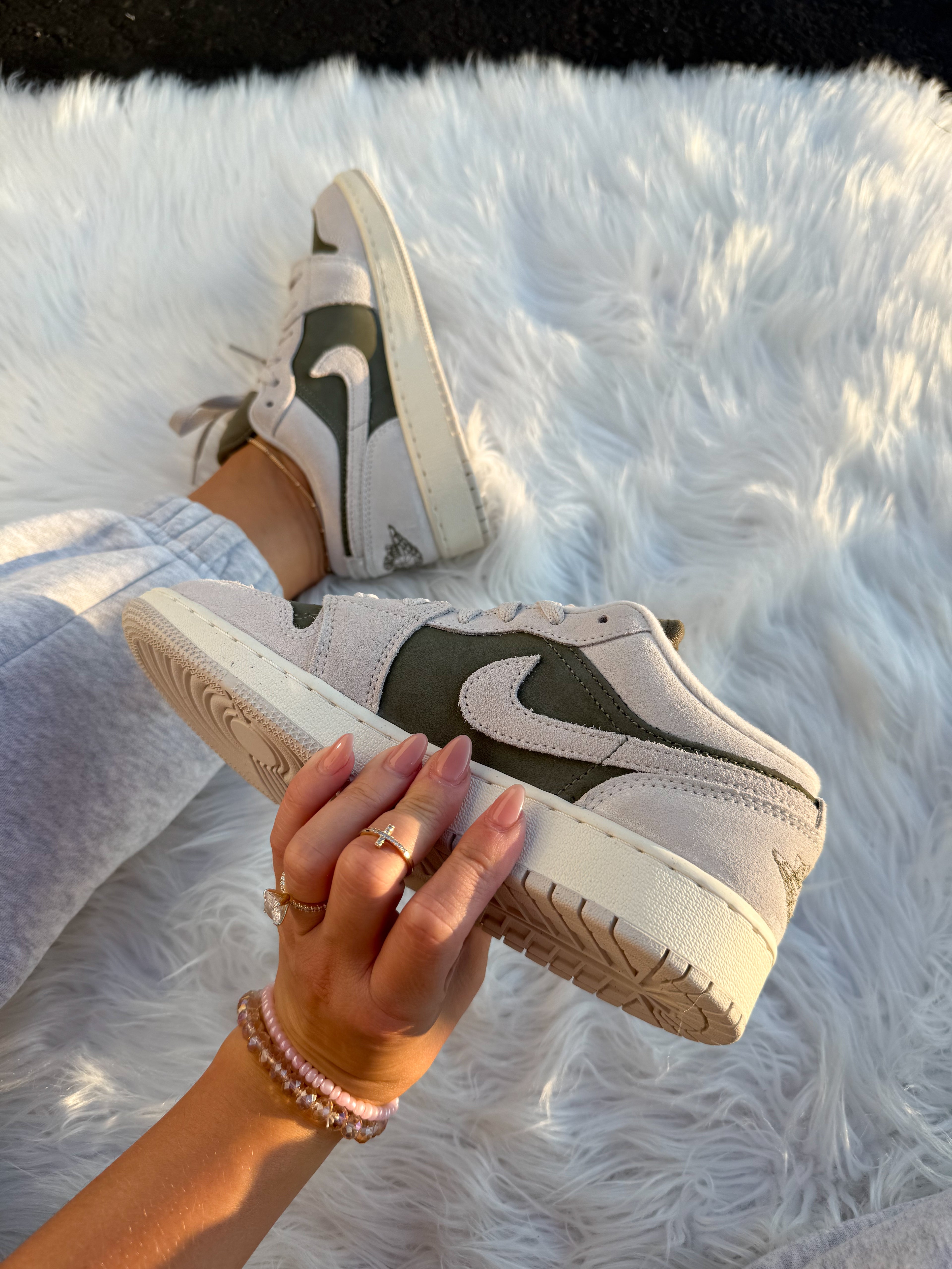 Army Green Swarovski Women’s Air Jordan 1 Low Shoes