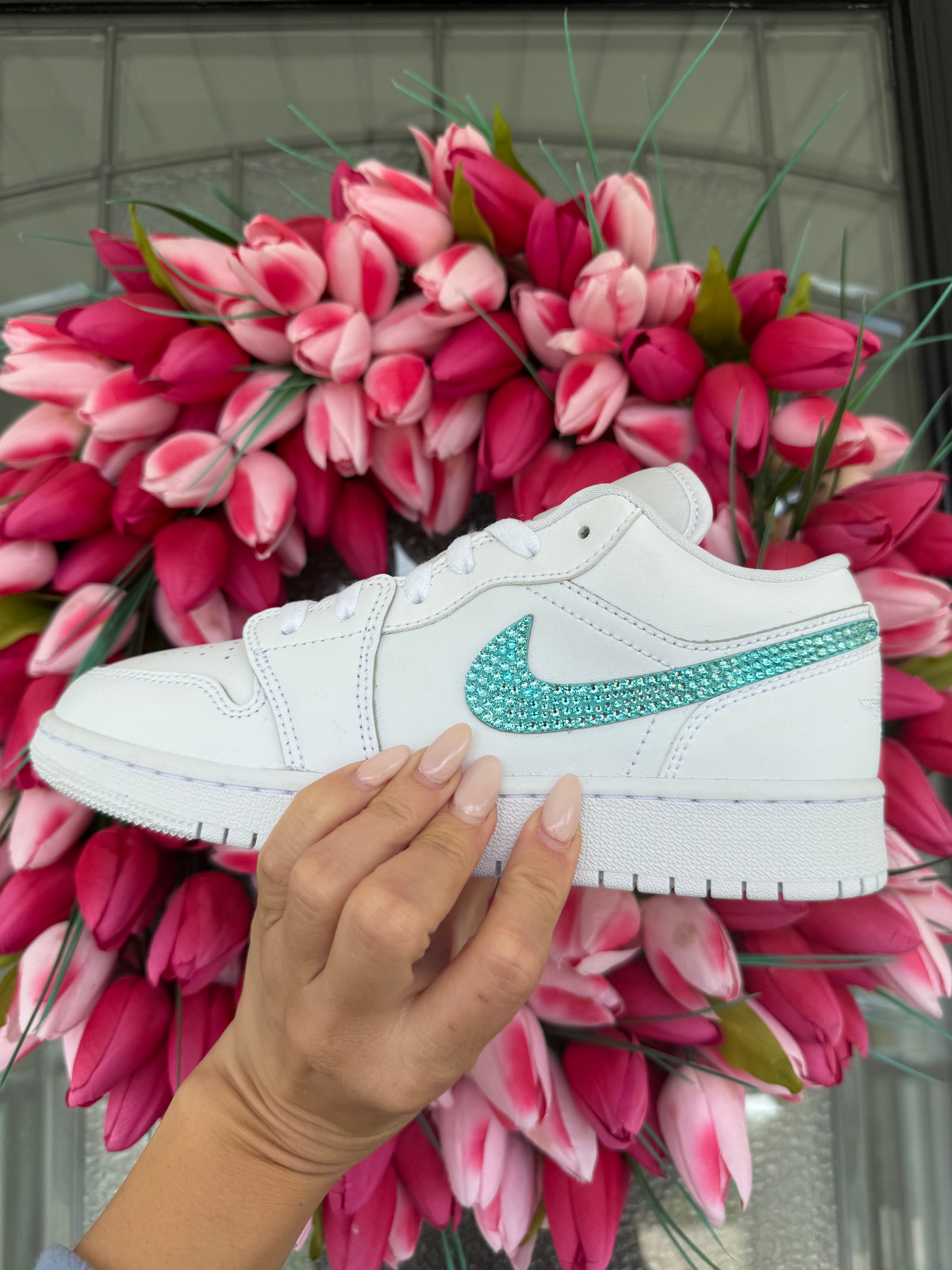 RARE SIZE 6.5 White/Multi Color Swarovski Women’s Air Jordan 1 Low Shoes