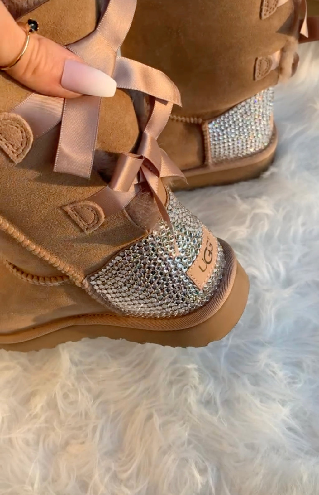 Chestnut Ugg Boots Double Bailey Bow with Swarovski Crystals