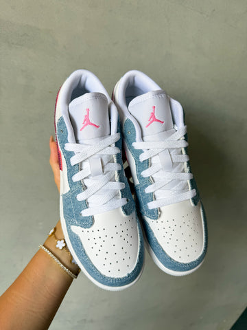 Barbie Pink Denim Swarovski Women’s Air Jordan 1 Low Shoes