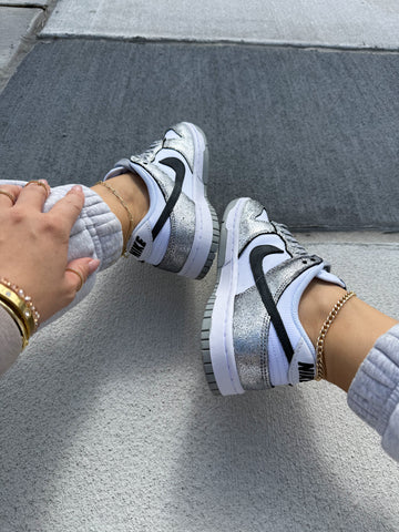 Rare Disco Silver Metallic Swarovski Womens Nike Dunk Shoes