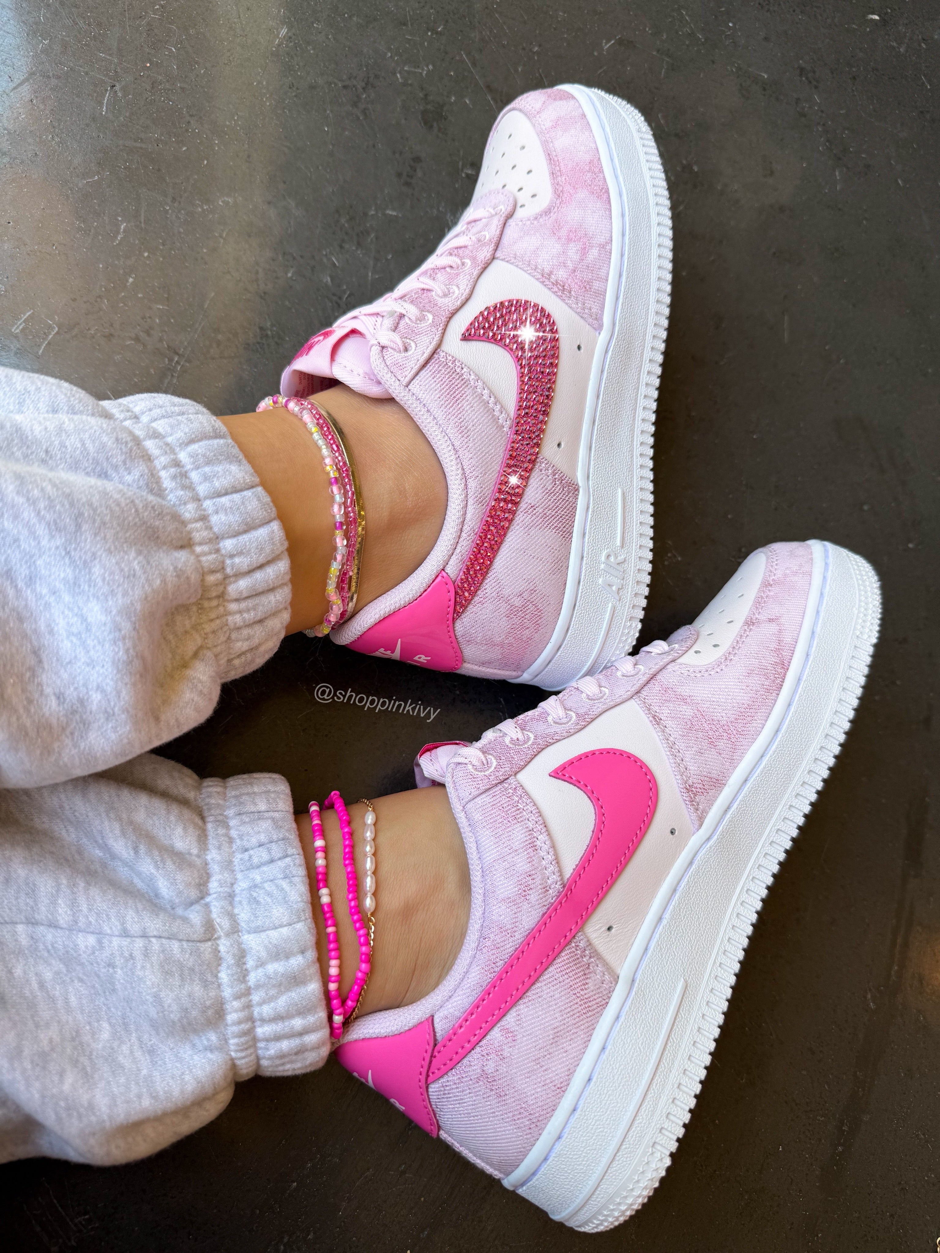 Pink Denim Swarovski Nike Air Force 1