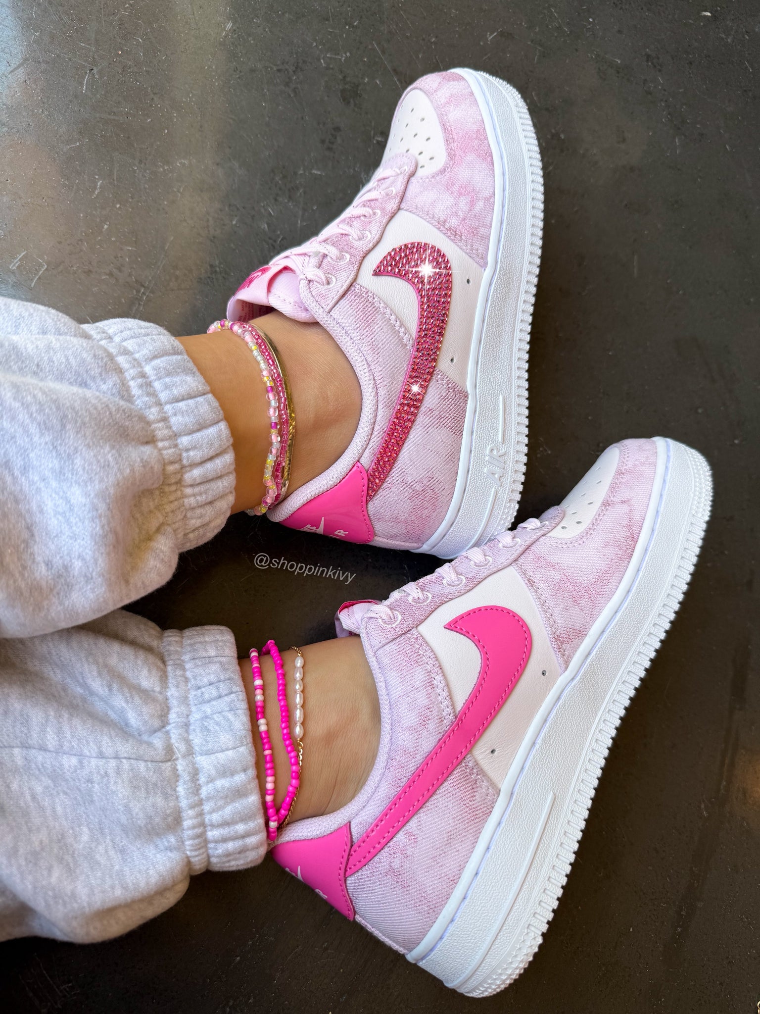 Pink Denim Swarovski Nike Air Force 1