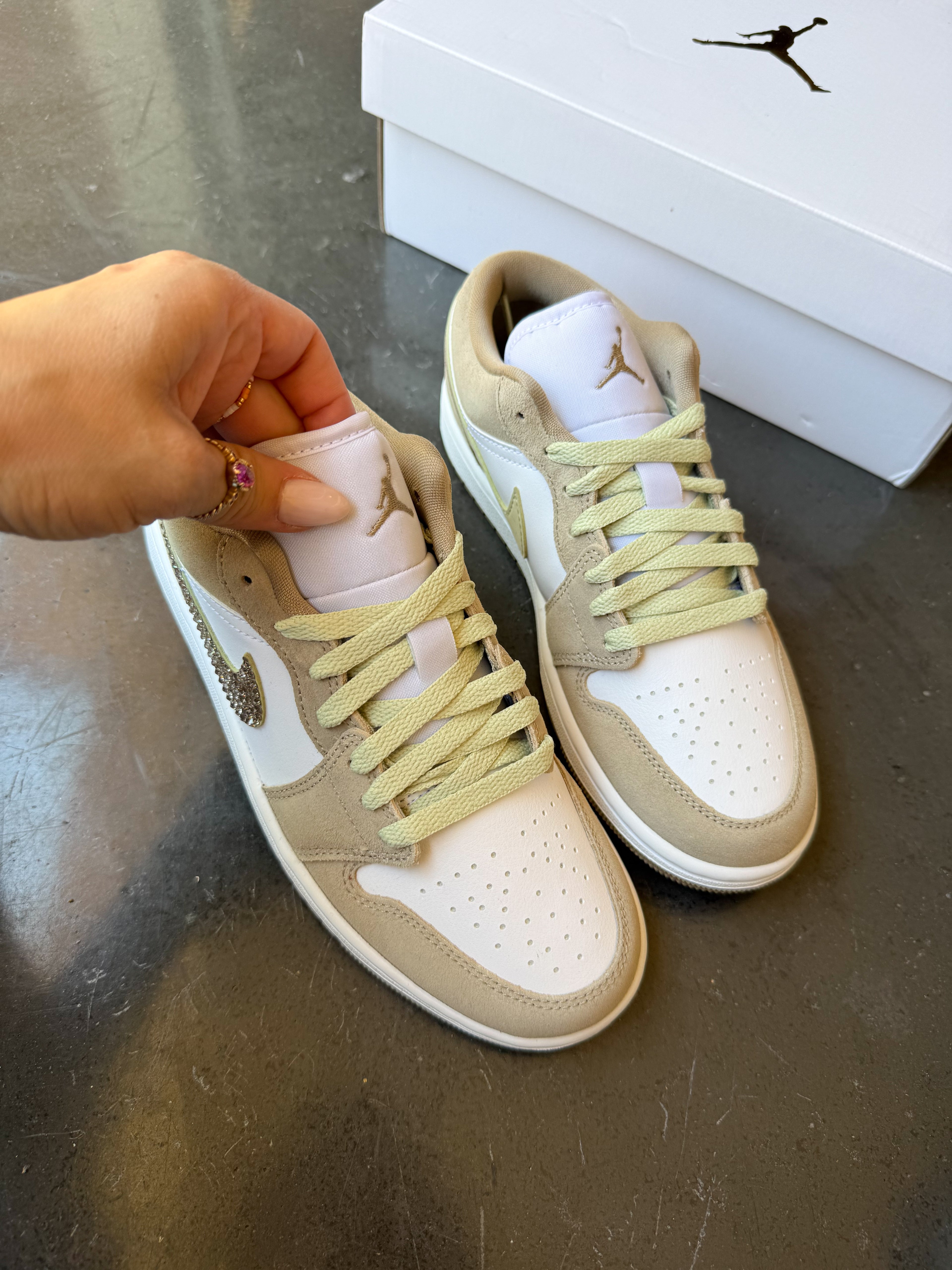 NEW Fall Khaki Gold Swarovski Women’s Air Jordan 1 Low Shoes