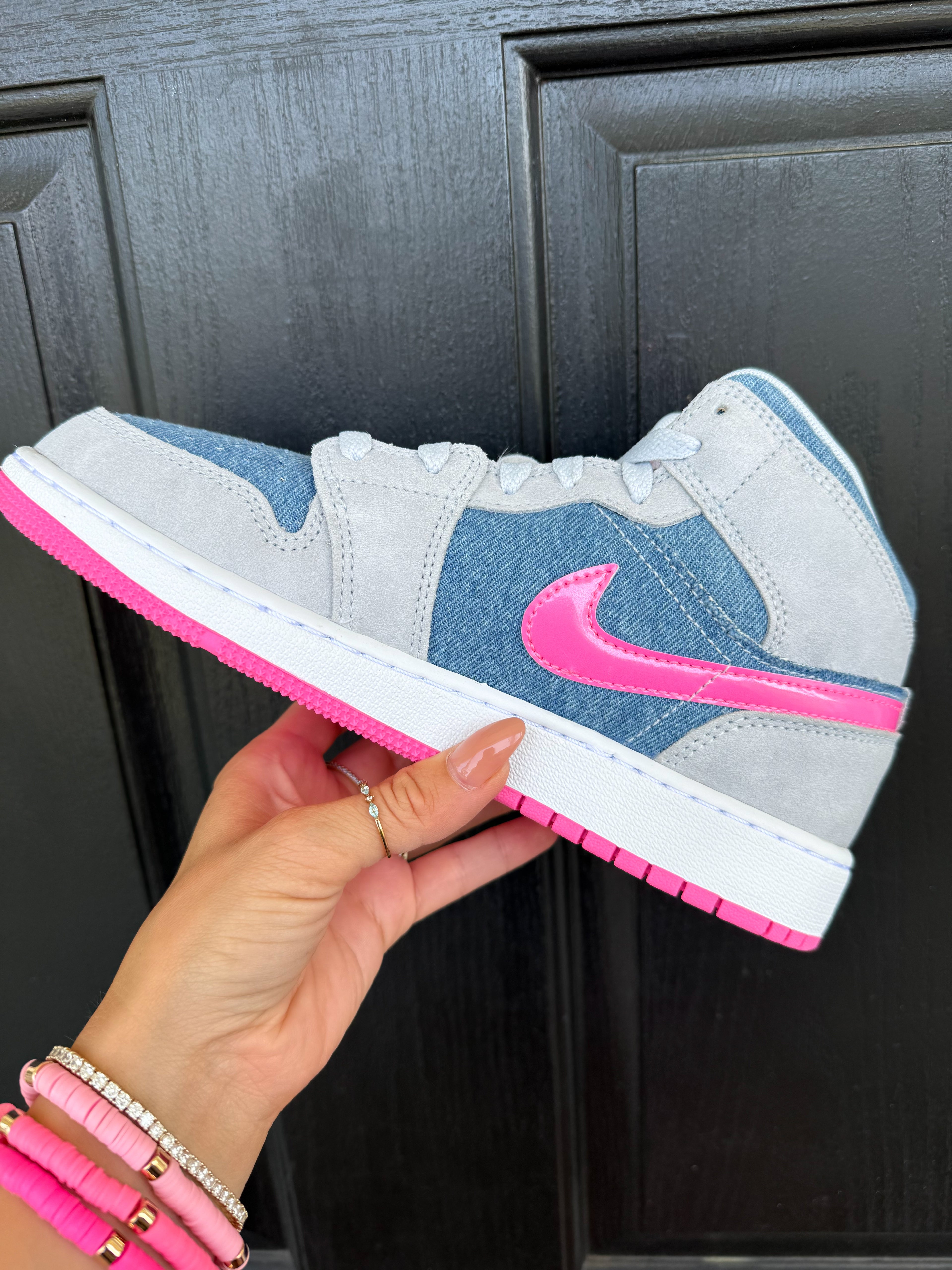 Barbie Pink Denim Swarovski Women’s Air Jordan 1 Mid Shoes