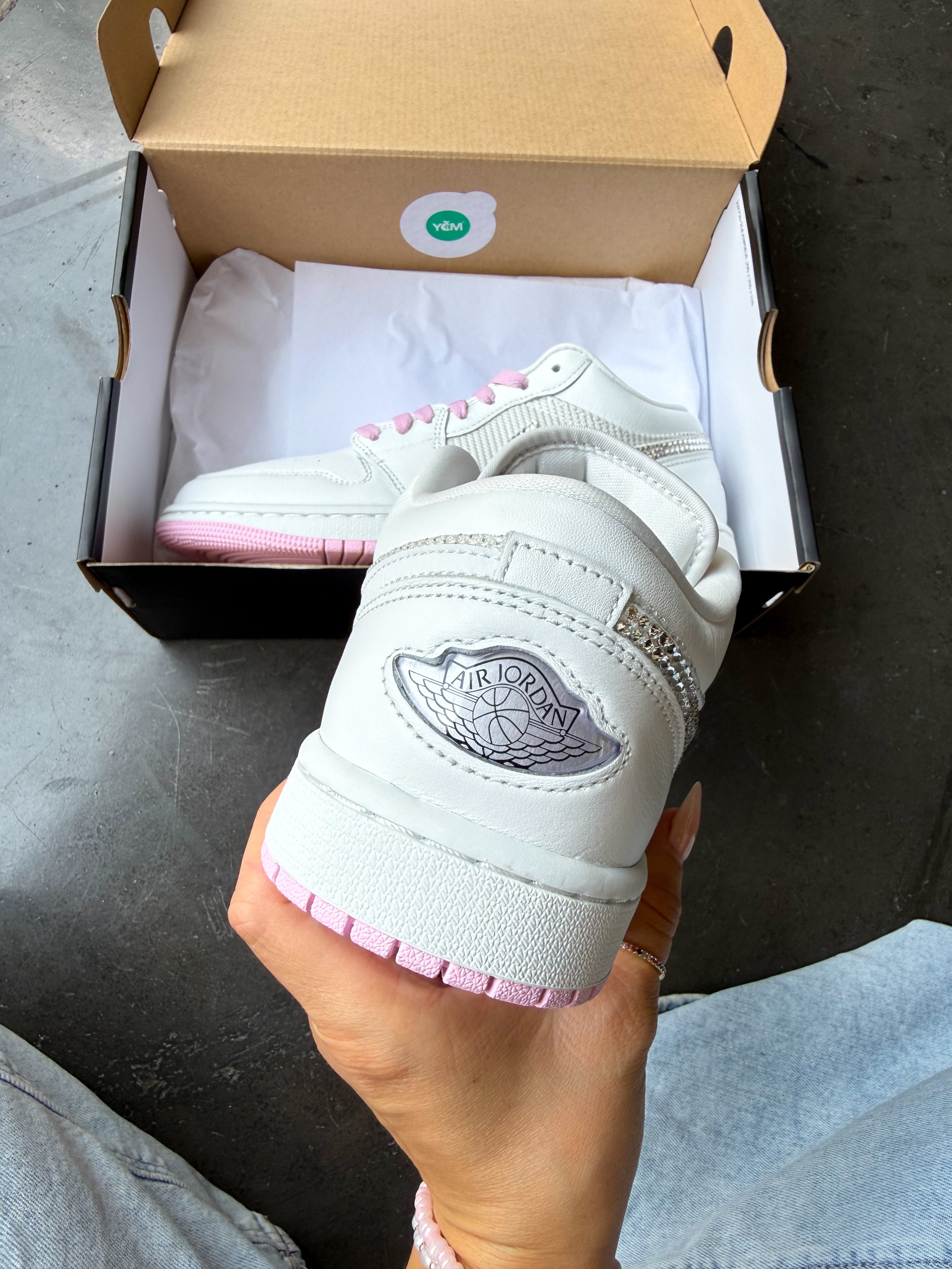 NEW Pink Bottom Swarovski Women’s Air Jordan 1 Low Shoes