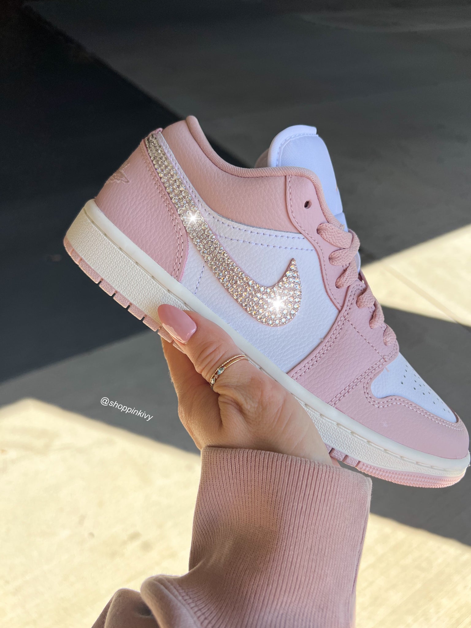 Pink Swarovski Women’s Air Jordan Retro 1 Low Shoes