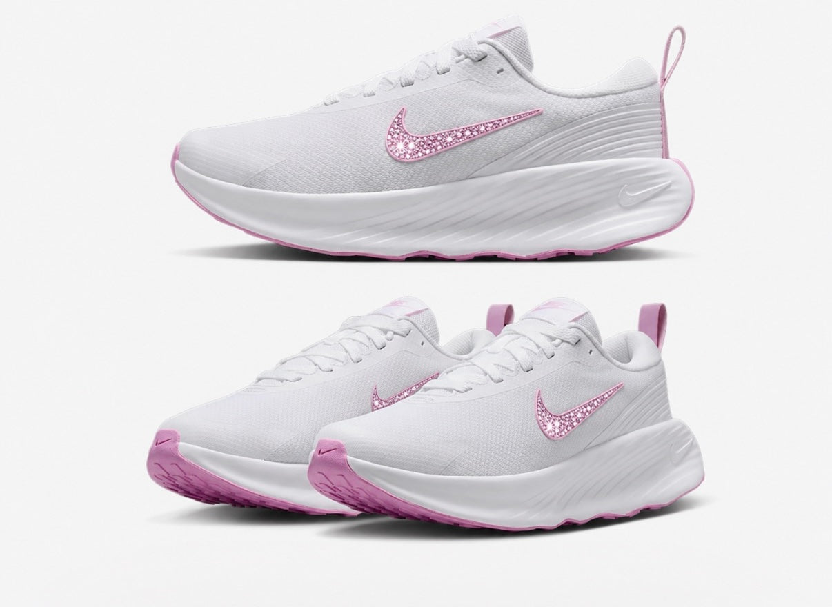 White and Pink Swarovski Womens Nike Shoes
