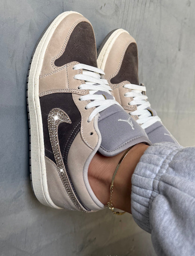 Neutral Tan Greige Swarovski Women’s Air Jordan 1 Low Shoes