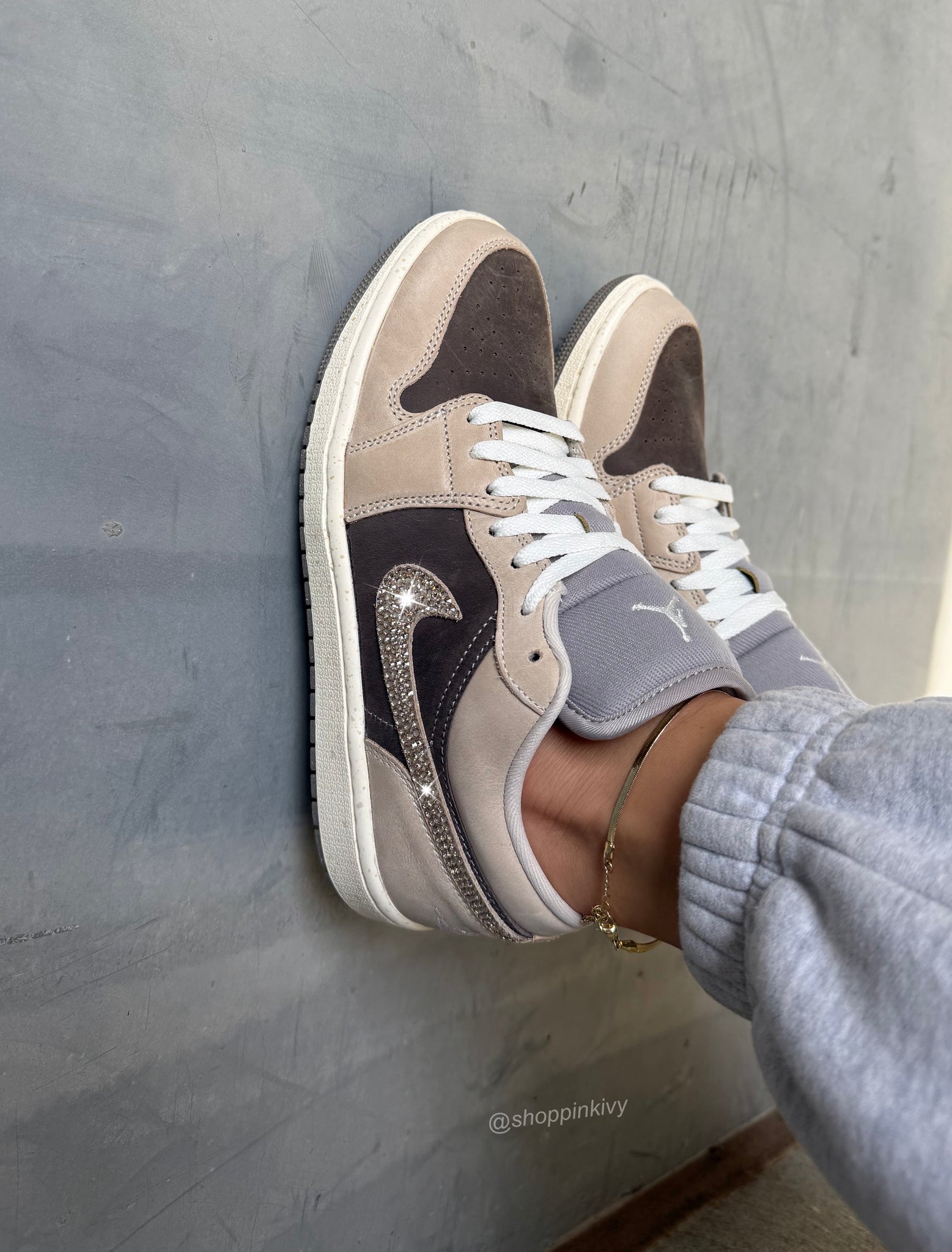 Neutral Tan Greige Swarovski Women’s Air Jordan 1 Low Shoes