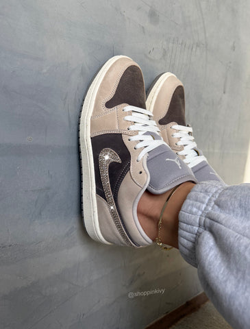Neutral Tan Greige Swarovski Women’s Air Jordan 1 Low Shoes