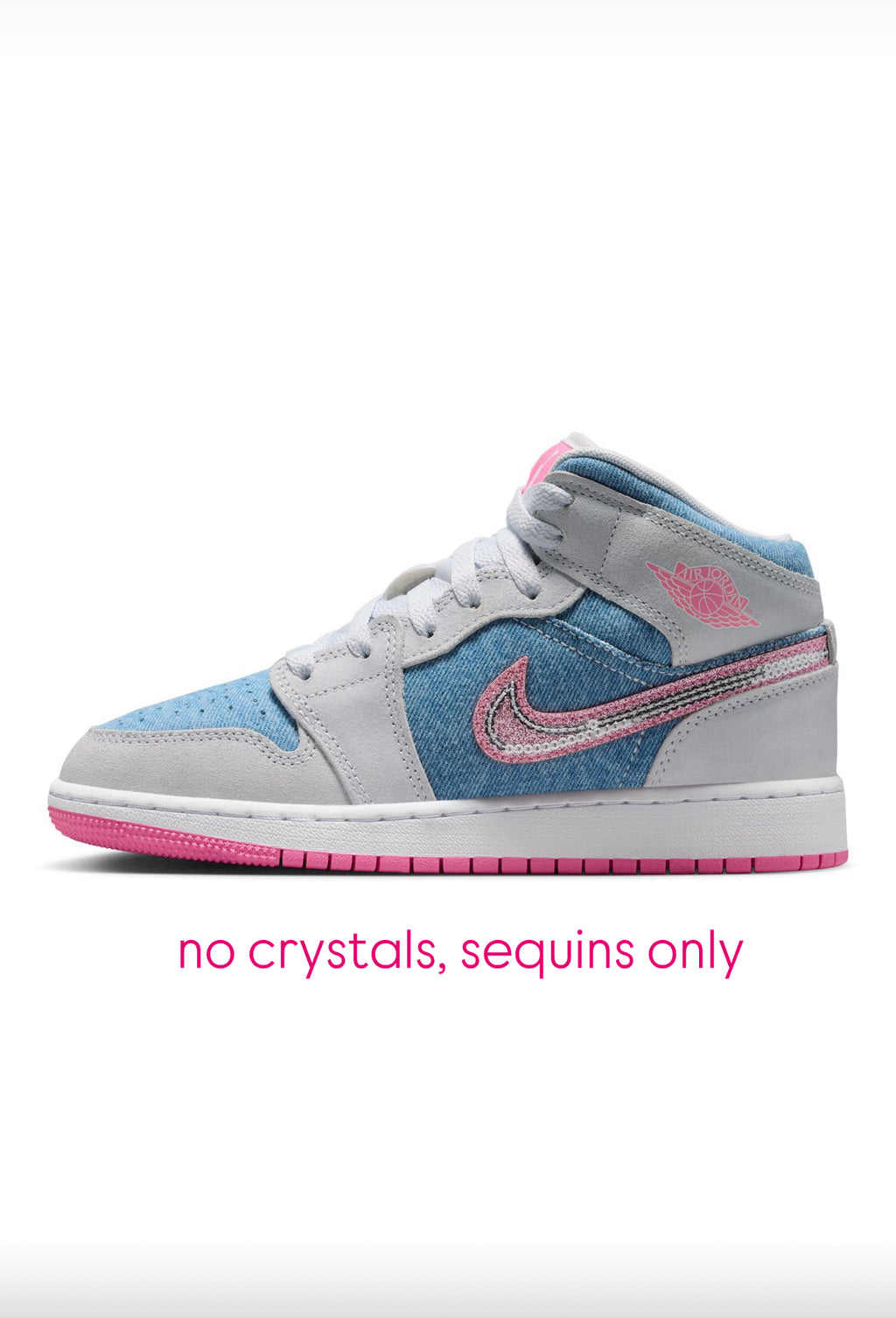 Barbie Pink Denim Swarovski Women’s Air Jordan 1 Mid Shoes