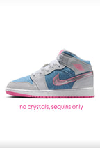 Barbie Pink Denim Swarovski Women’s Air Jordan 1 Mid Shoes