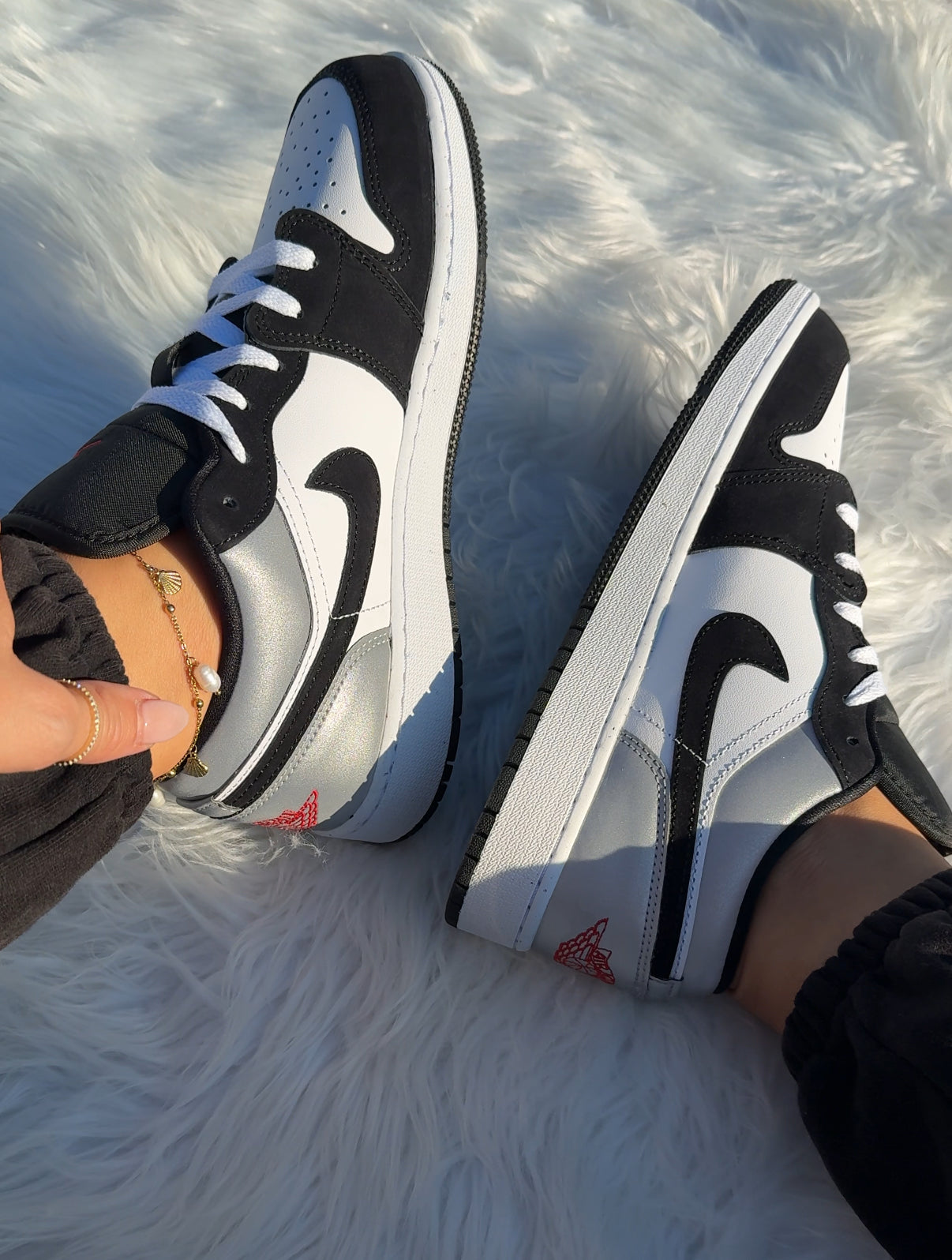 White Black Metallic Swarovski Women’s Air Jordan 1 Low Shoes