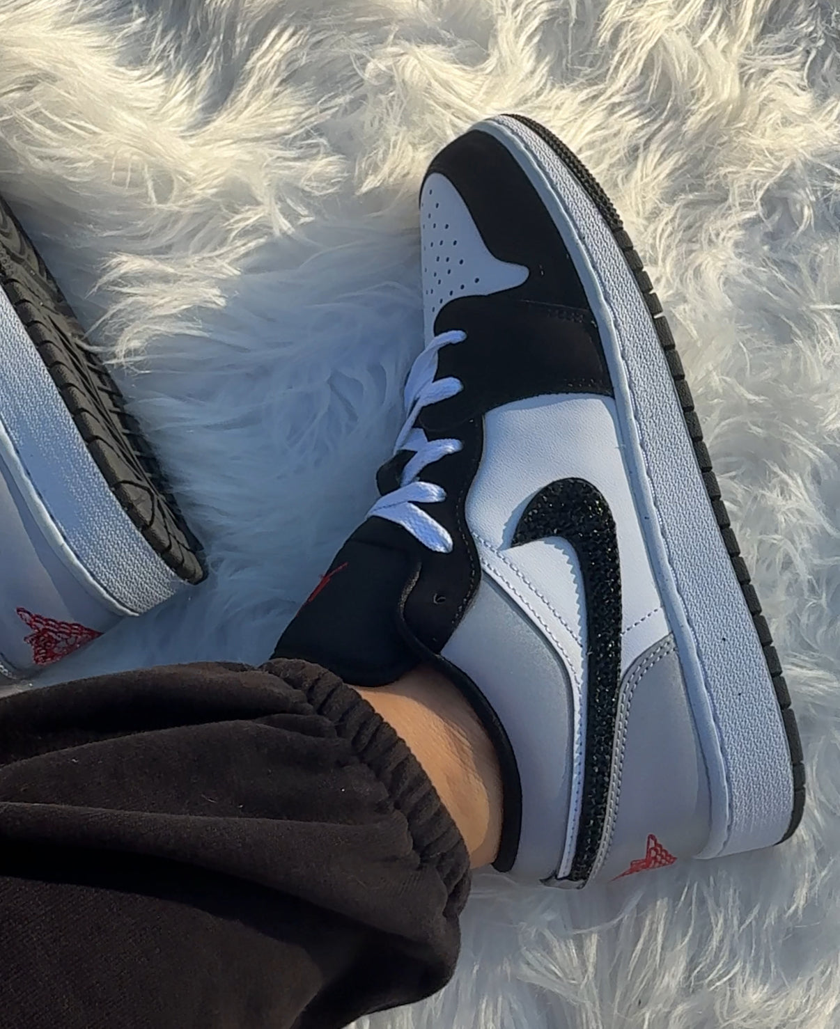 White Black Metallic Swarovski Women’s Air Jordan 1 Low Shoes