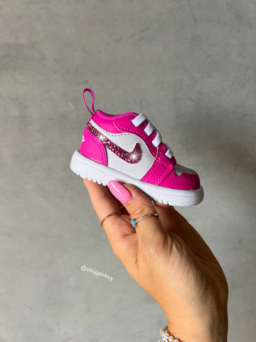 Hot Pink Baby Toddler Pre-School Swarovski Jordan 1 Low