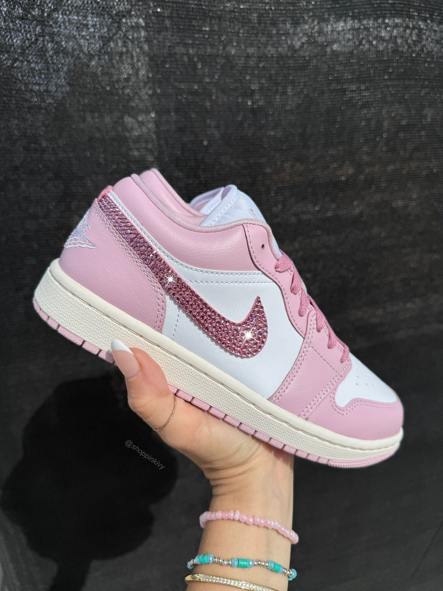 Women’s Pink Rose Swarovski Women’s Air Jordan Retro 1 Low Shoes