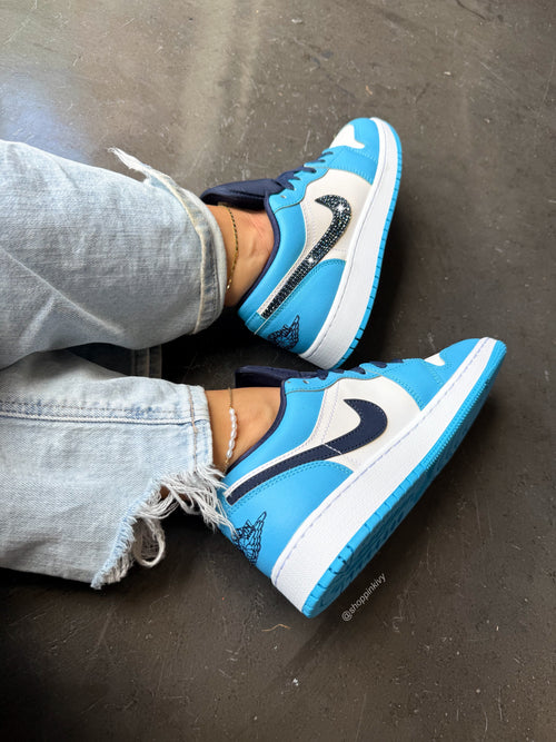 Blue Navy Swarovski Women’s Air Jordan 1 Low Shoes