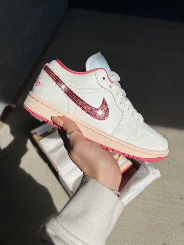 Coral Cream Swarovski Women’s Air Jordan Retro 1 Low Shoes