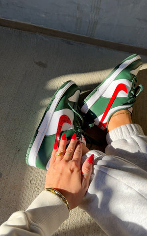 Christmas Red Green Swarovski Womens Nike Dunk Shoes