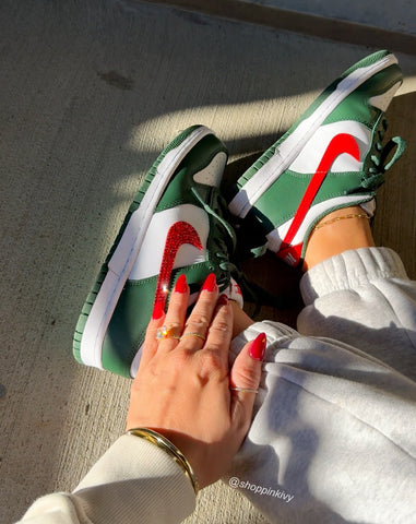 Christmas Red Green Swarovski Womens Nike Dunk Shoes
