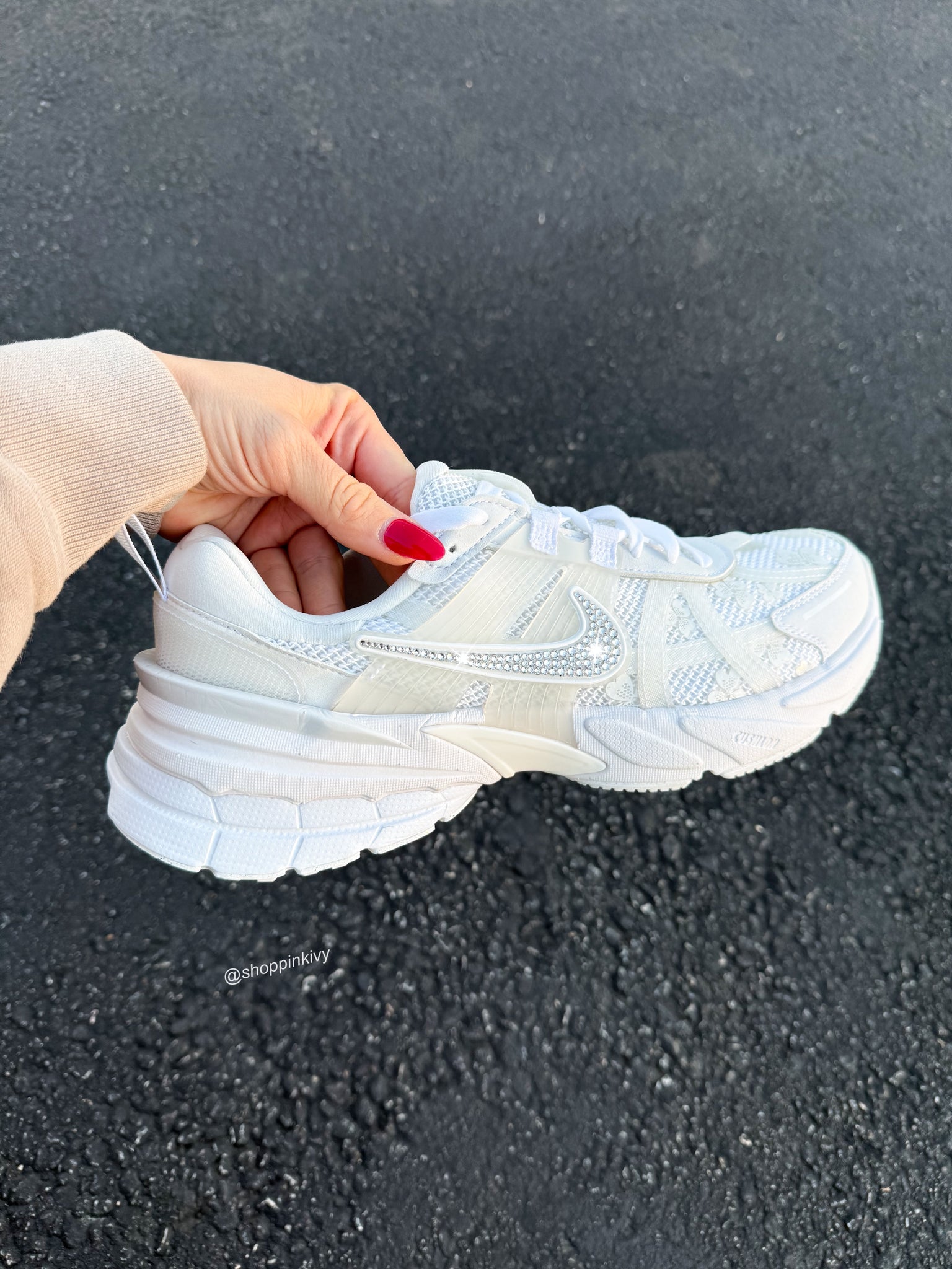 White Floral Swarovski Womens Nike Shoes