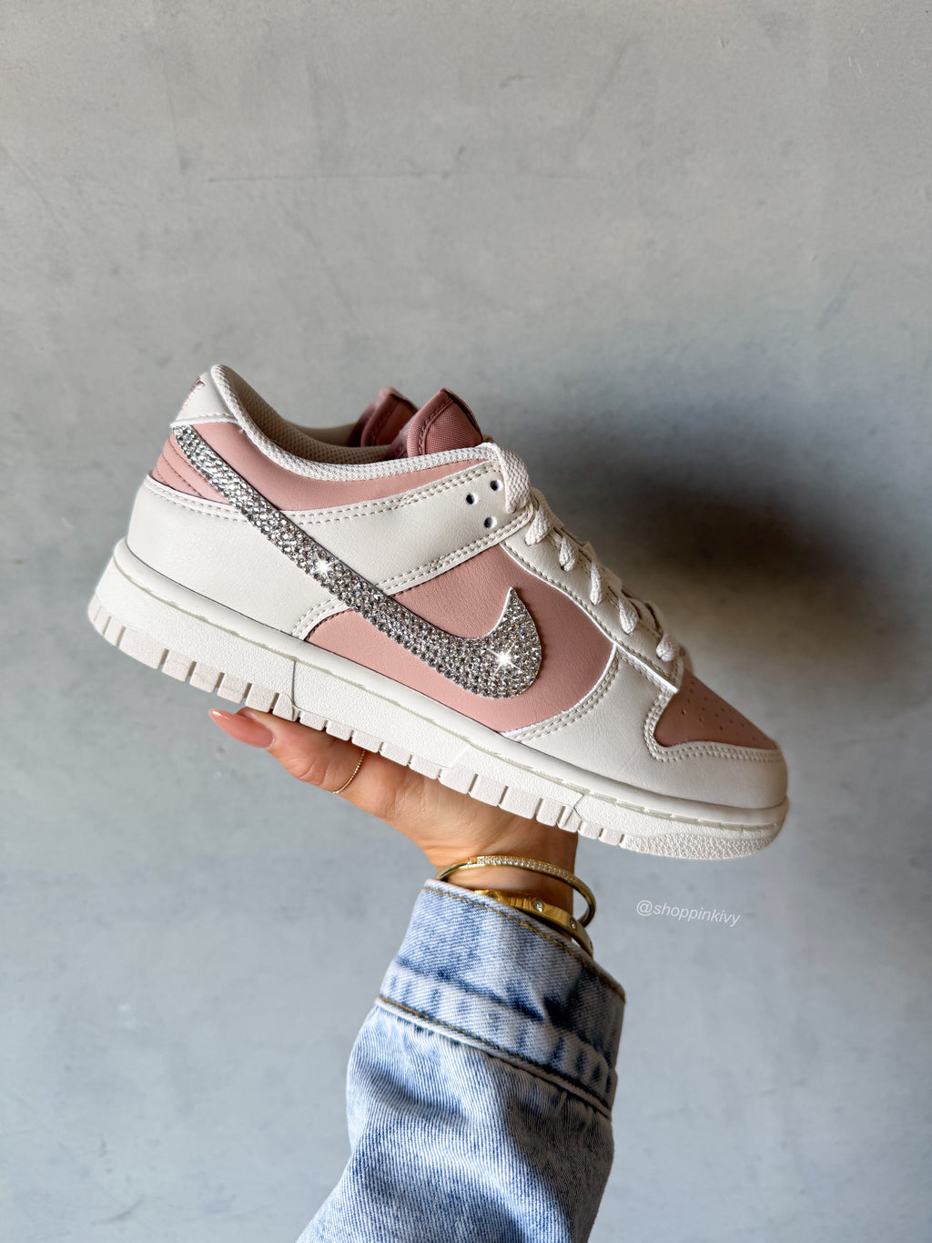 ✨NEW INTRO PRICE✨Neutral Blush Swarovski Womens Nike Dunk Shoes