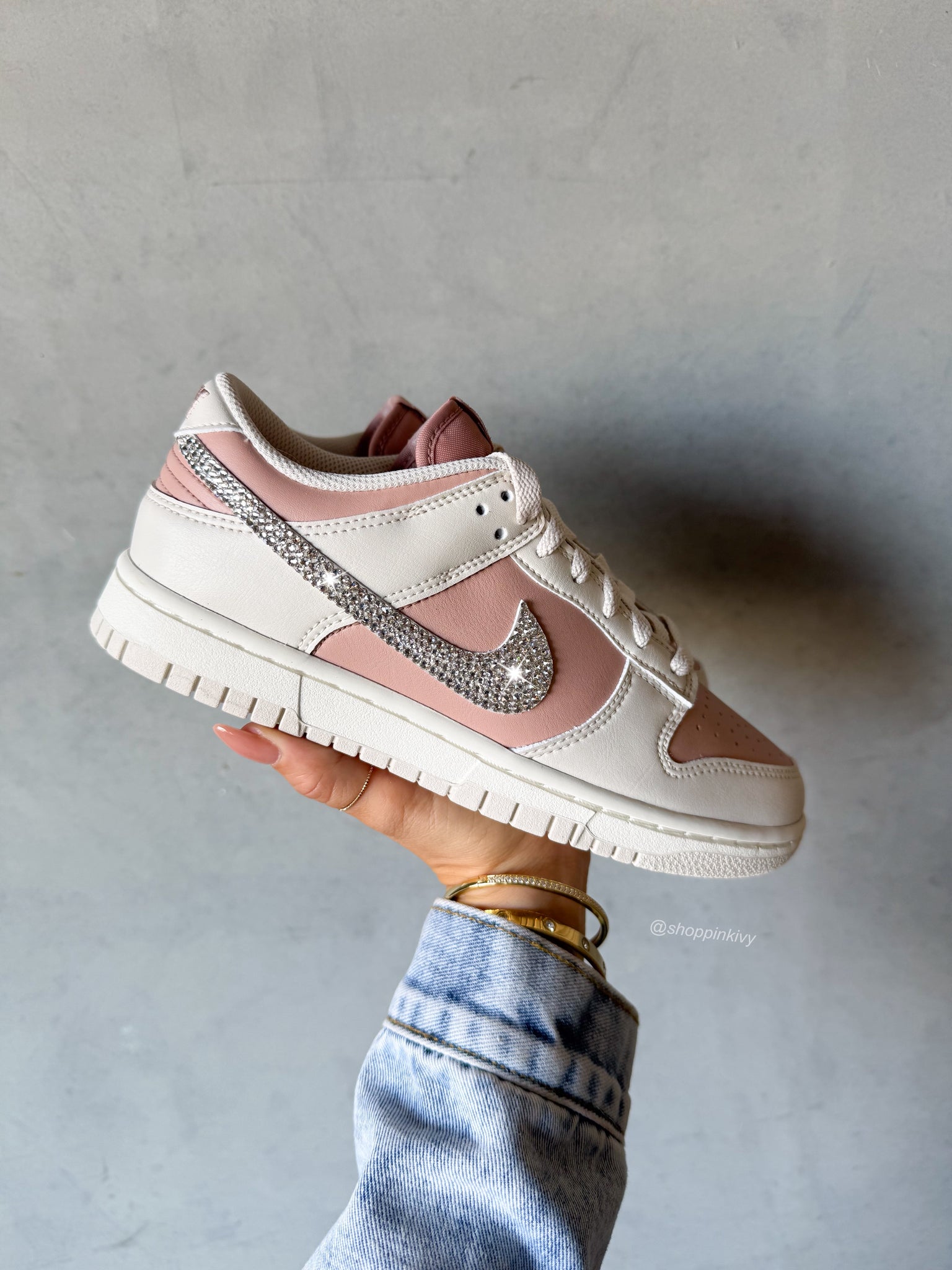 ✨NEW INTRO PRICE✨Neutral Blush Swarovski Womens Nike Dunk Shoes