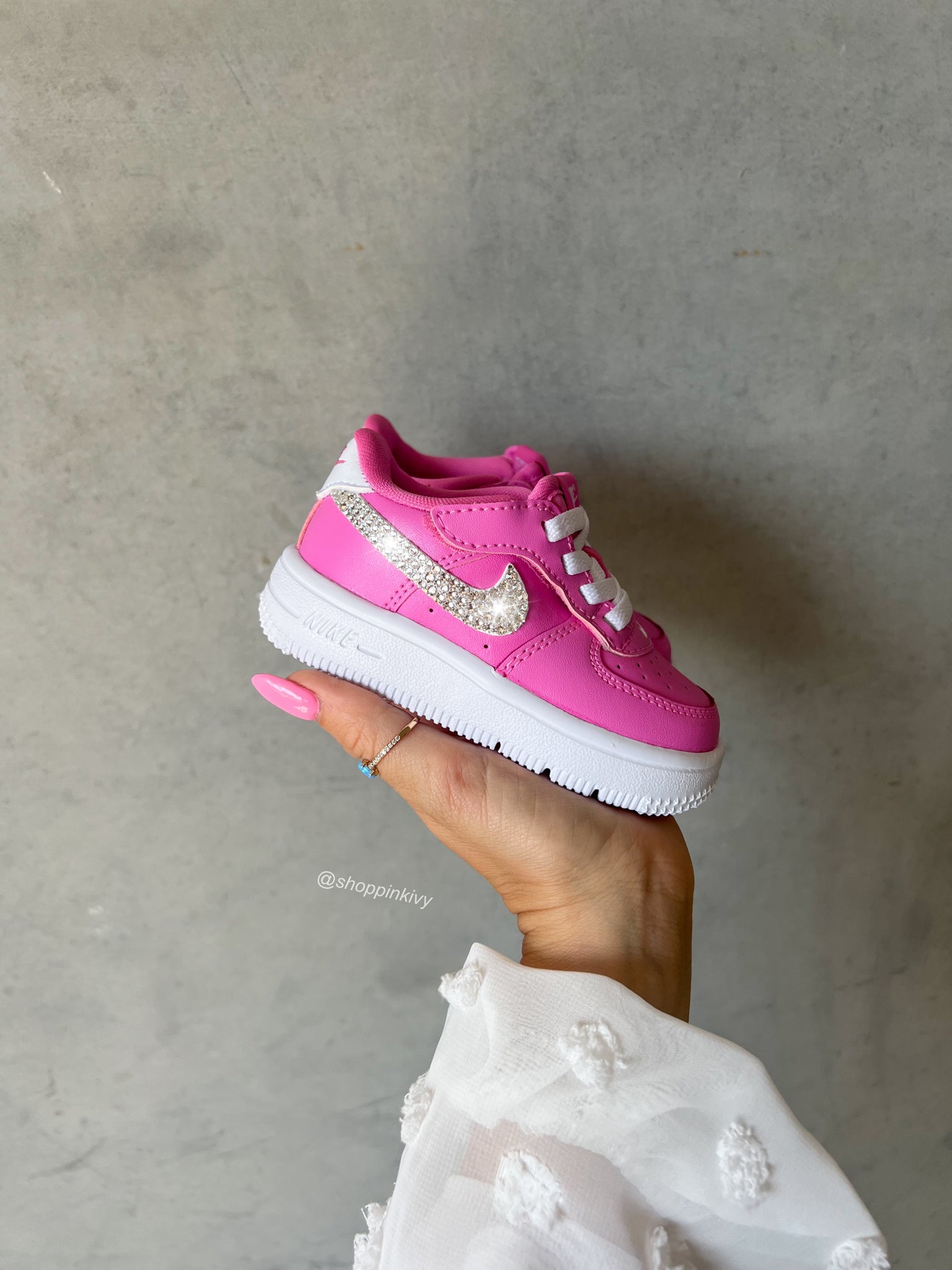 Hot Pink Baby Toddler Pre-School Swarovski Air Force 1