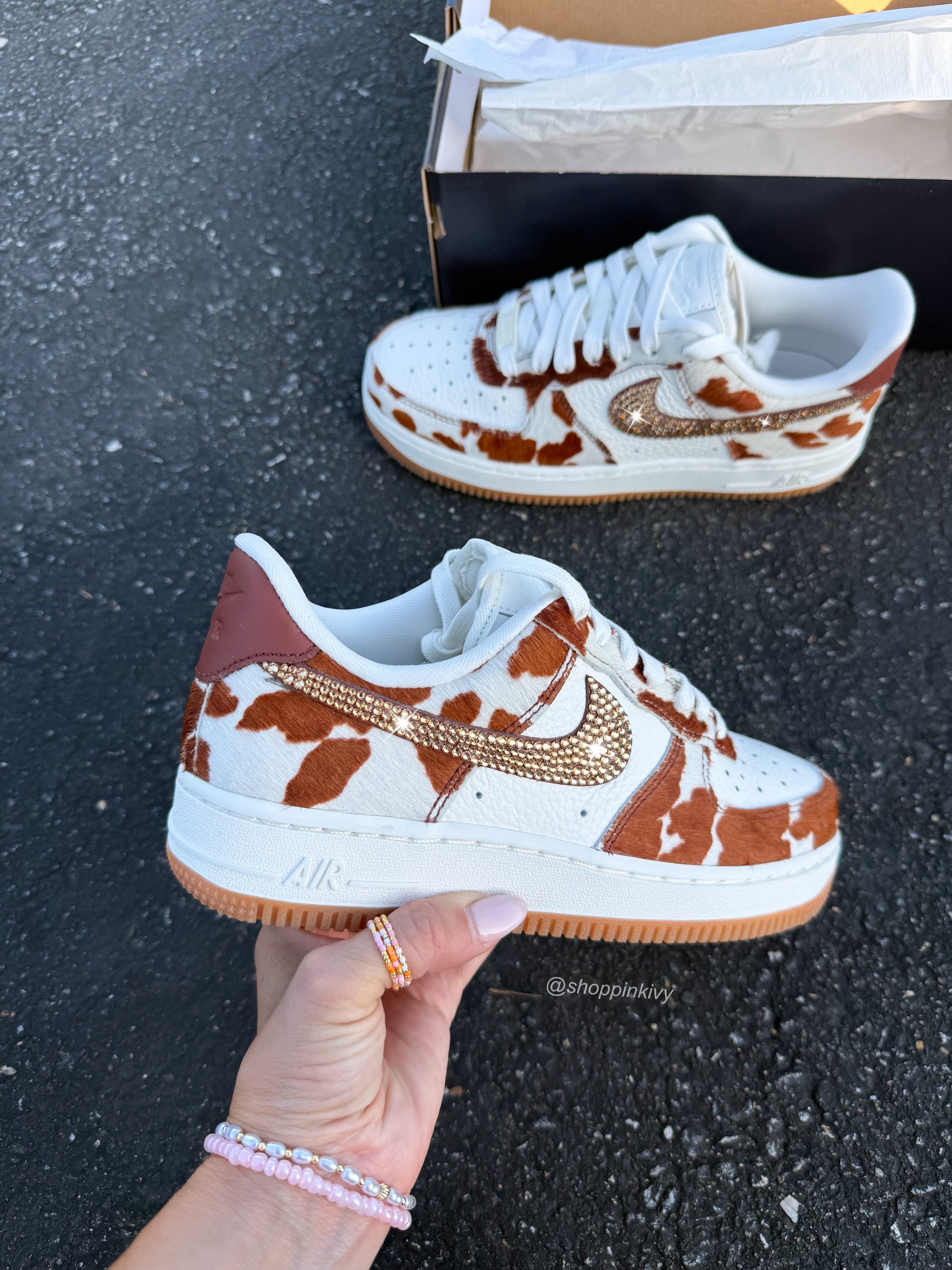 Cowgirl Cow Print Swarovski Womens Nike Air Force One