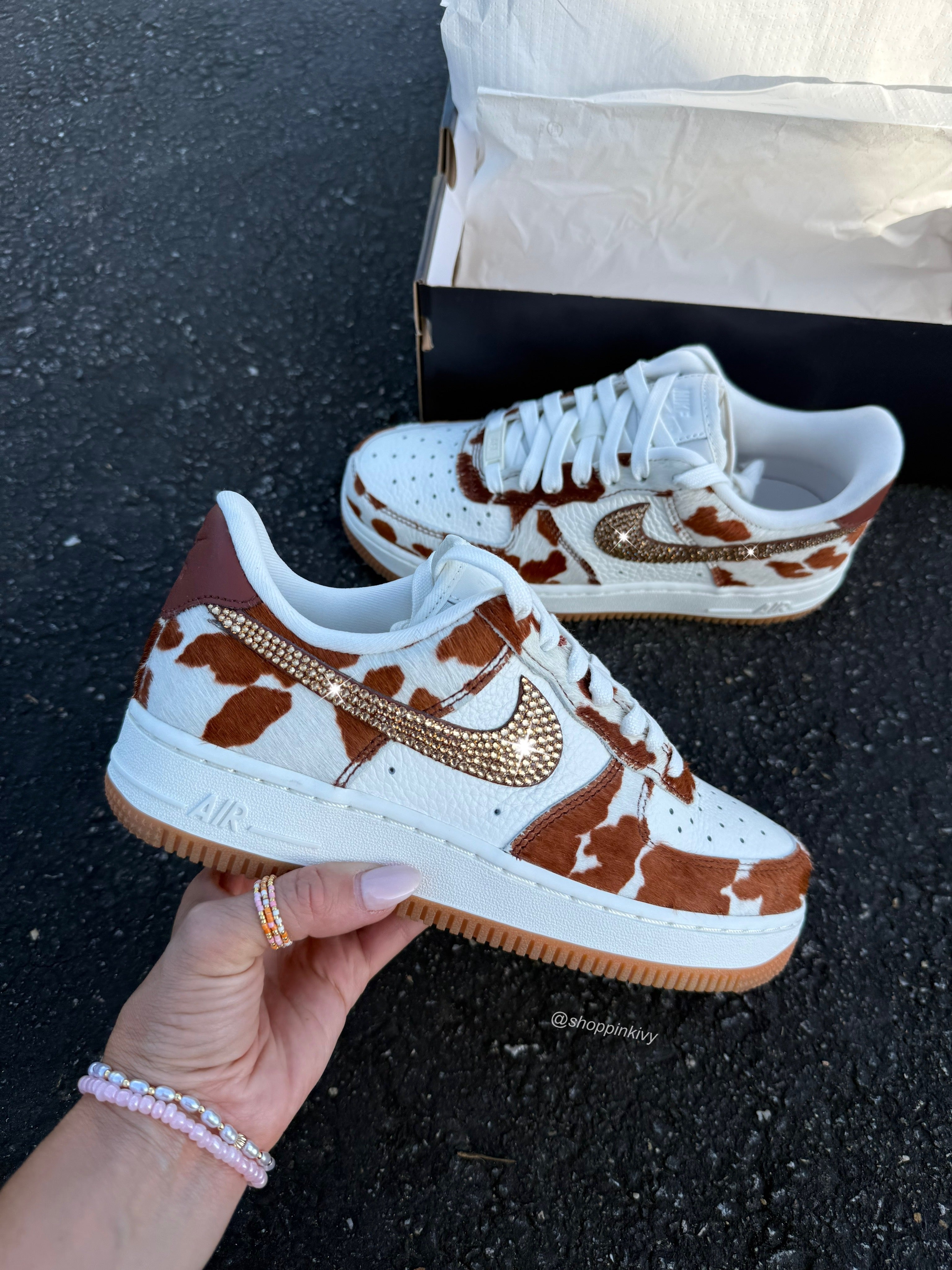 Cowgirl Cow Print Swarovski Womens Nike Air Force One