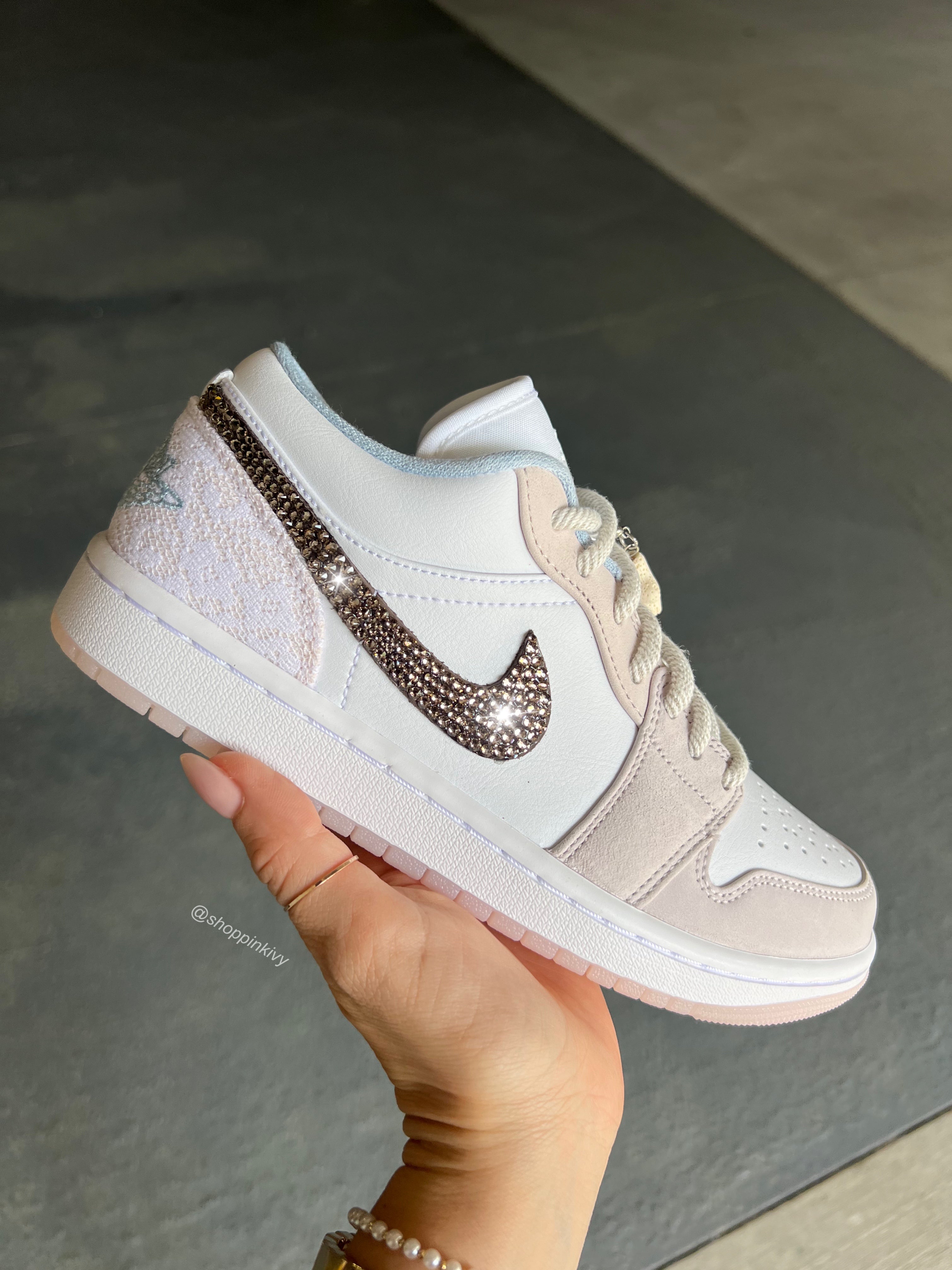 RARE Lace+Coral Beach Charm Swarovski Women’s Air Jordan 1 Low Shoes