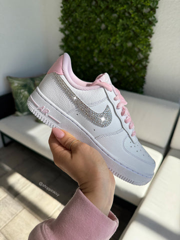 Valentine’s Pink Velvet White Swarovski Nike Air Force 1