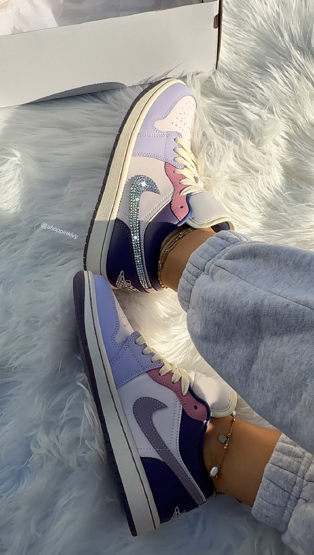 RARE Pink and Purple Swarovski Women’s Air Jordan Retro 1 Low Shoes
